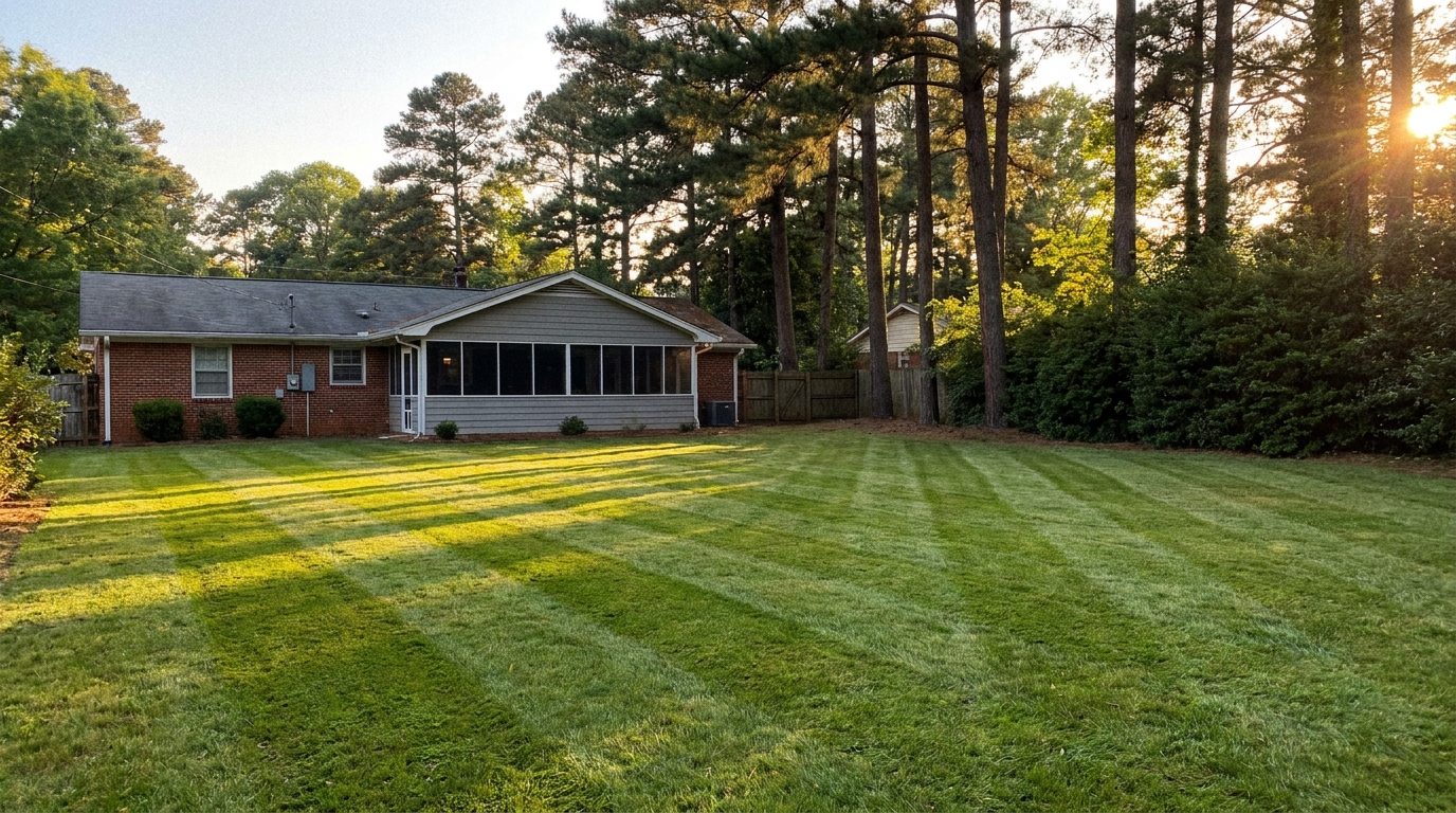 Freshly mowed Atlanta lawn with clean stripes