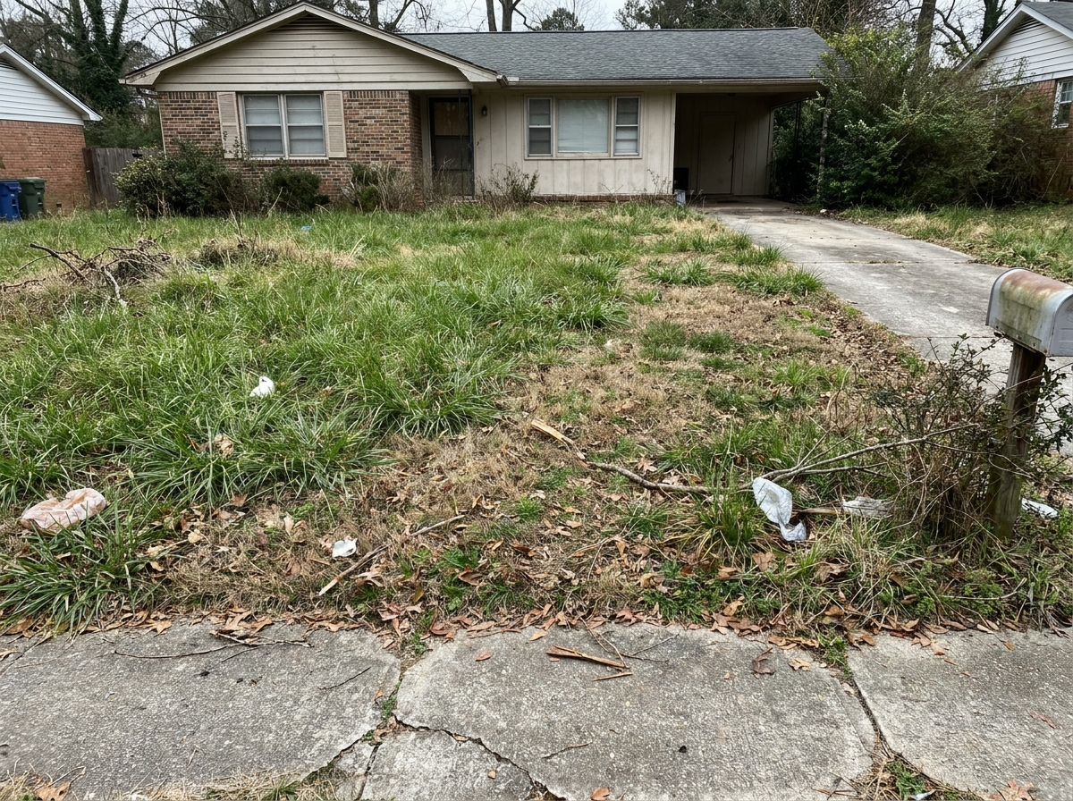 Overgrown lawn before service