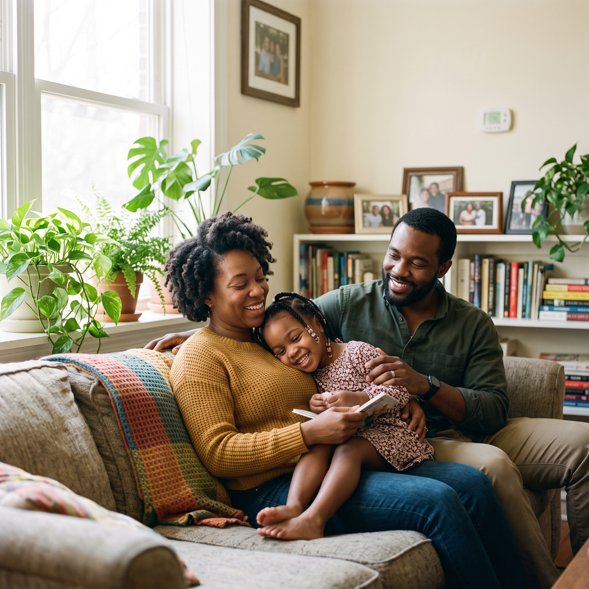 An Atlanta family relaxing at home with the air conditioning running
