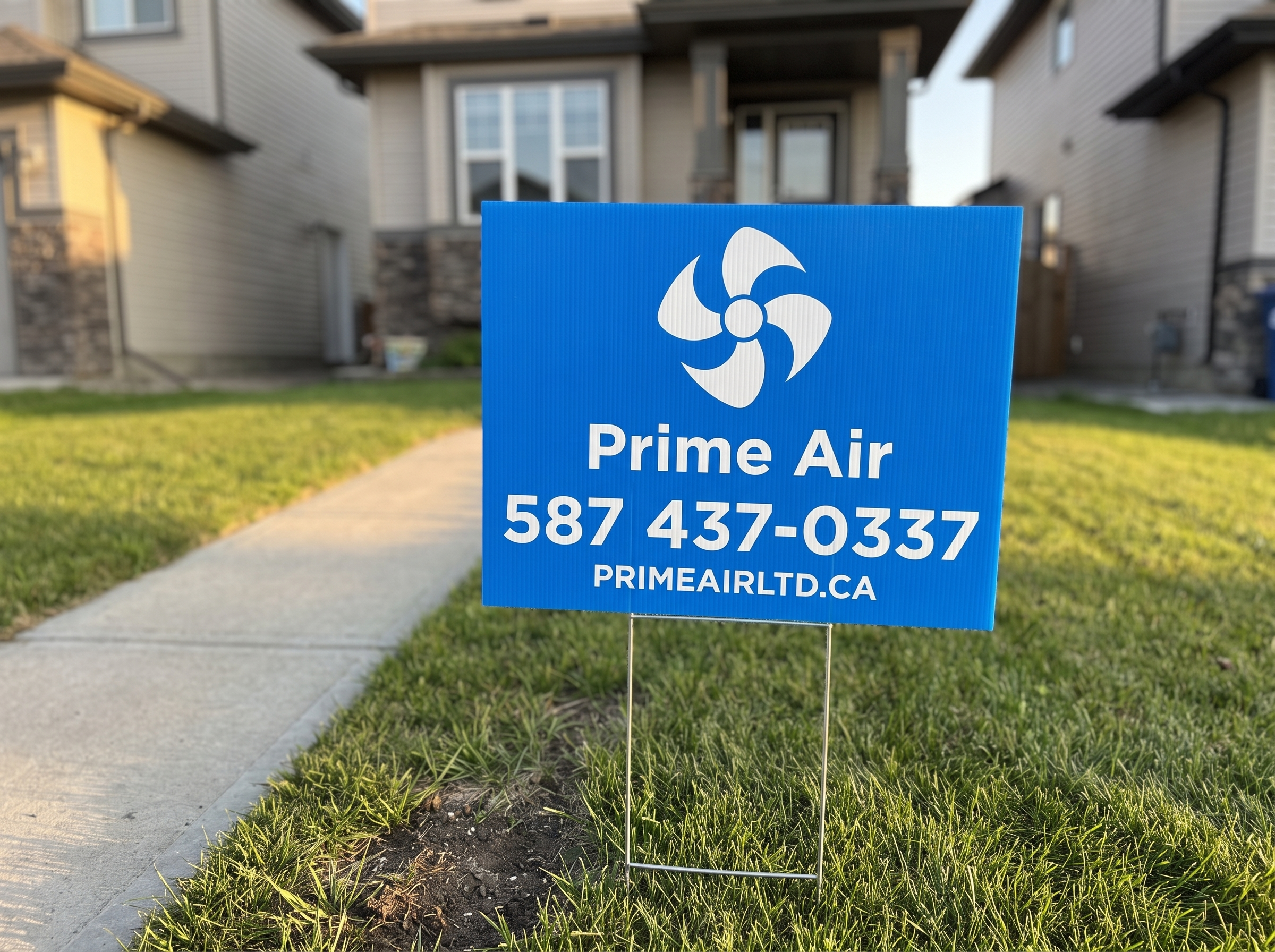 Lawn Sign: Left behind after every install, with permission. Aimed at the street where the next furnace is the same age.