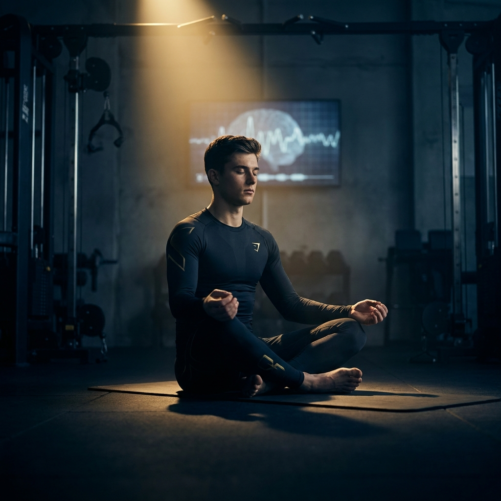 Athlete training alone in a dark gym