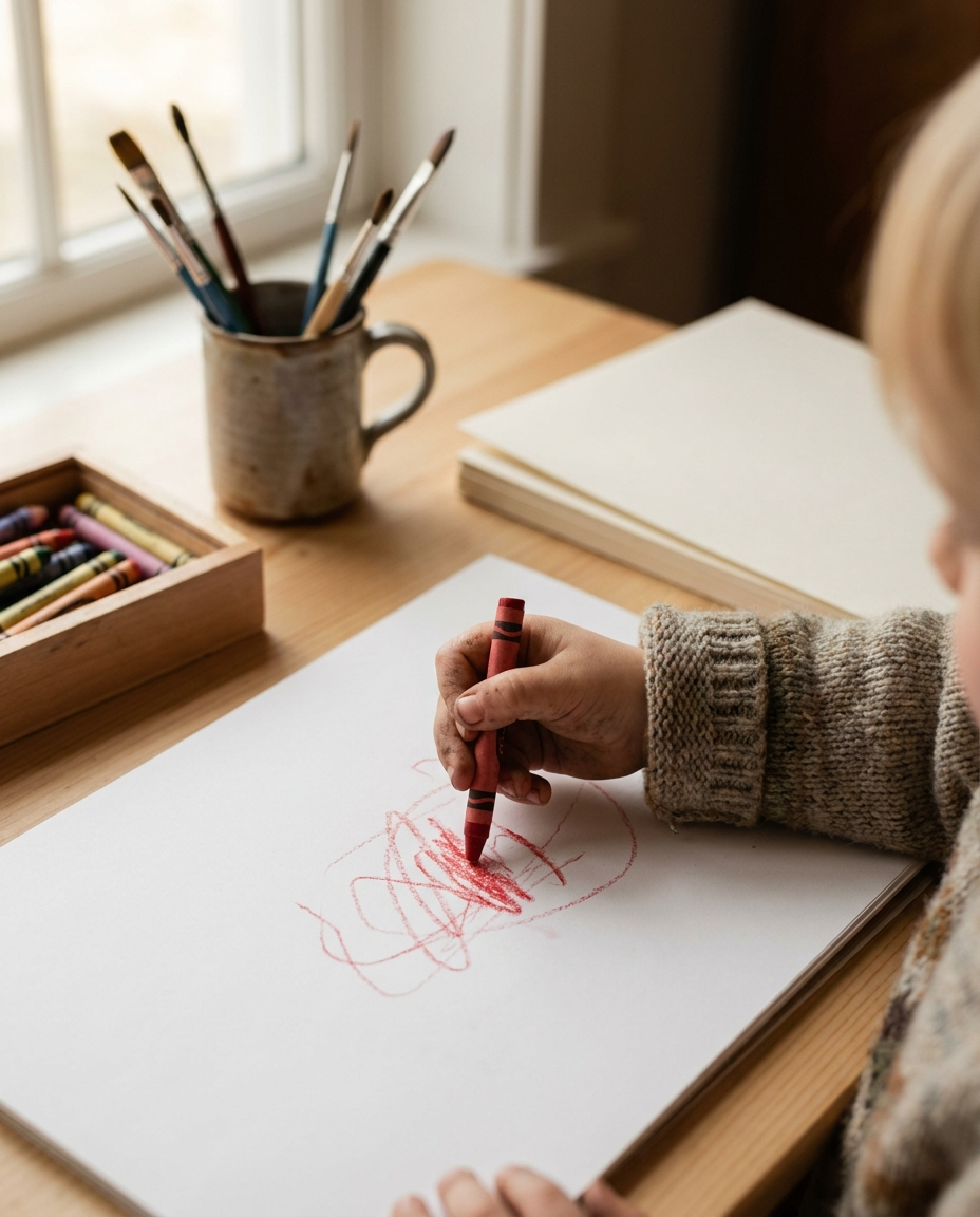 Materiales de arte y crayolas — programa Maternal