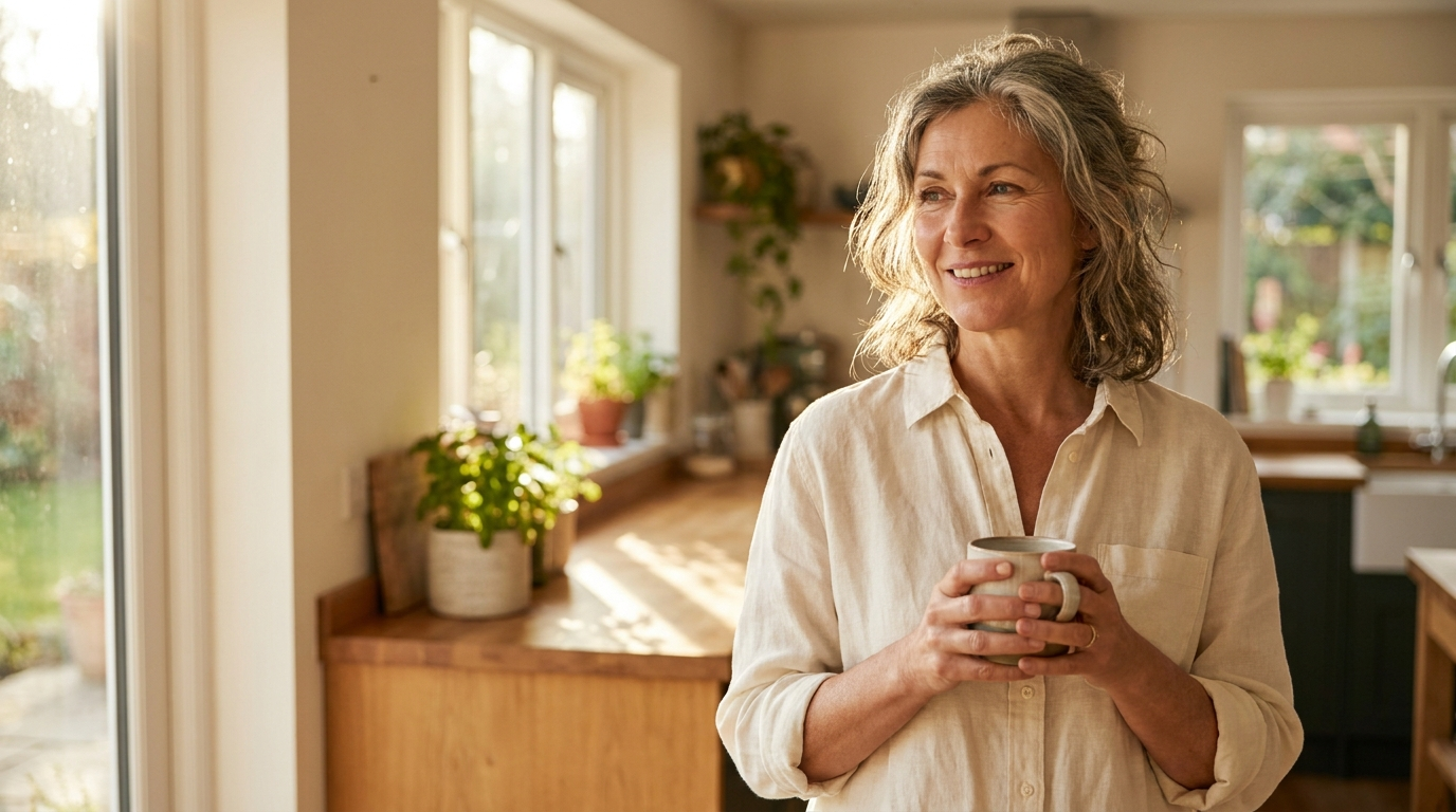 Healthy energetic woman in her 50s in morning light