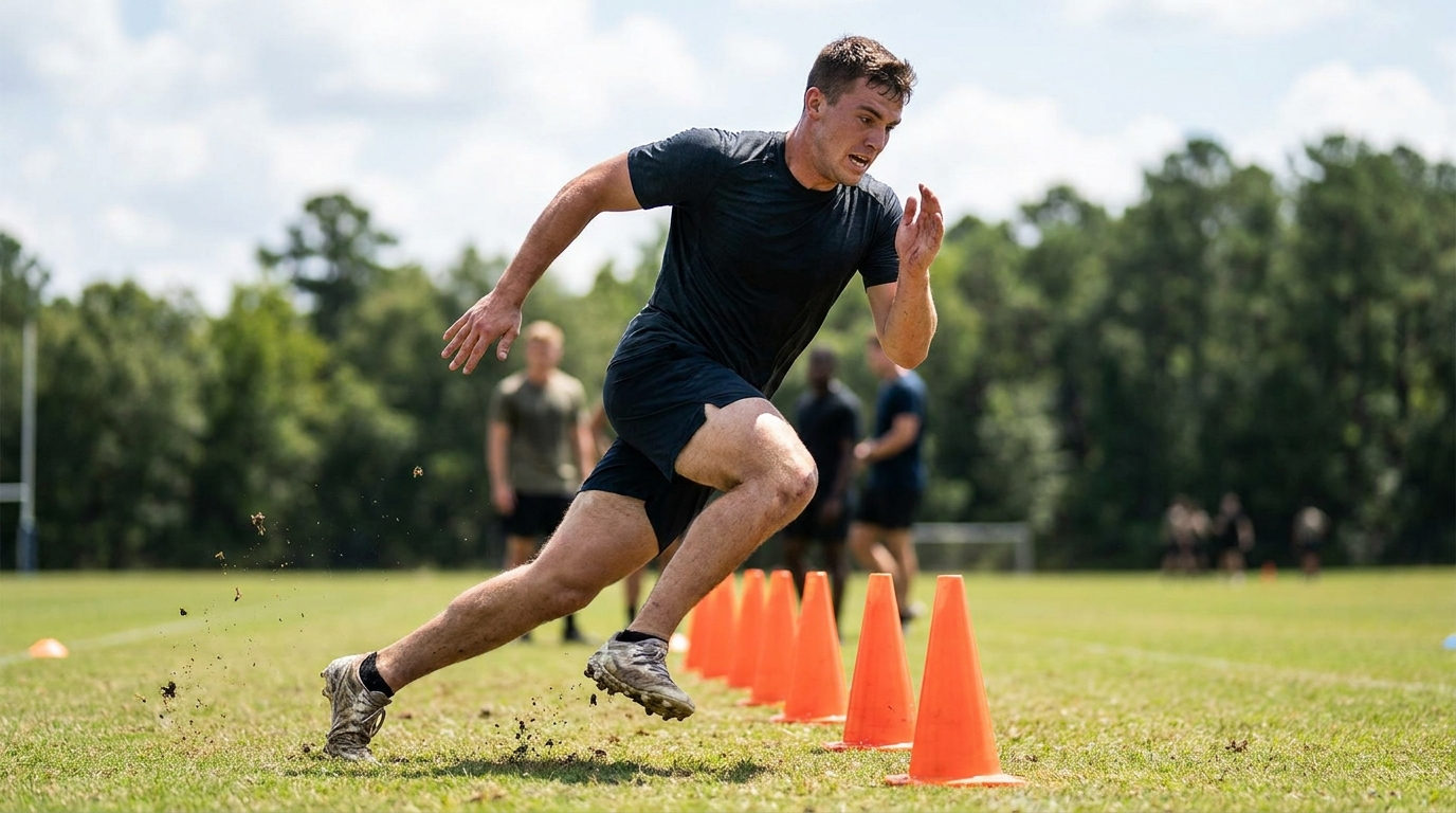 Recruit sprinting through an agility course