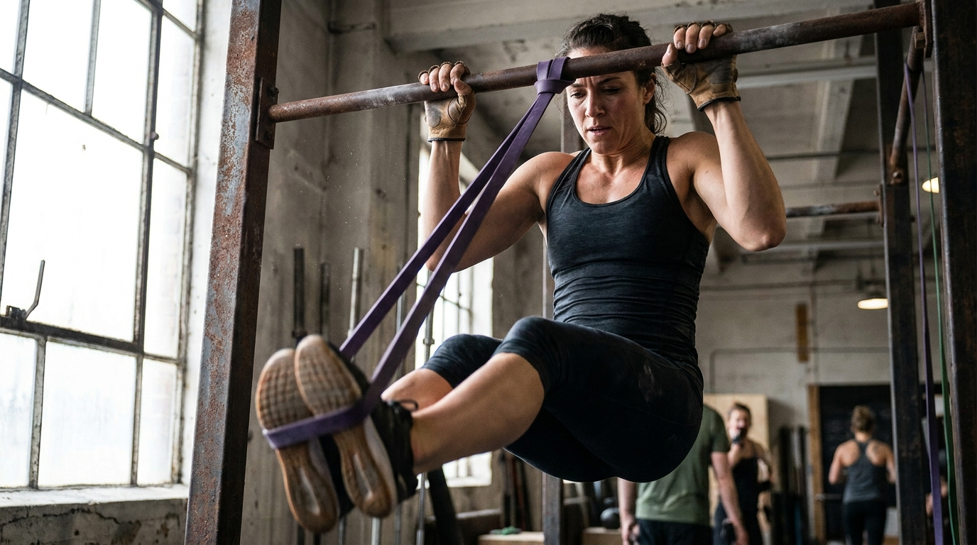 Athlete doing band-assisted pull-ups