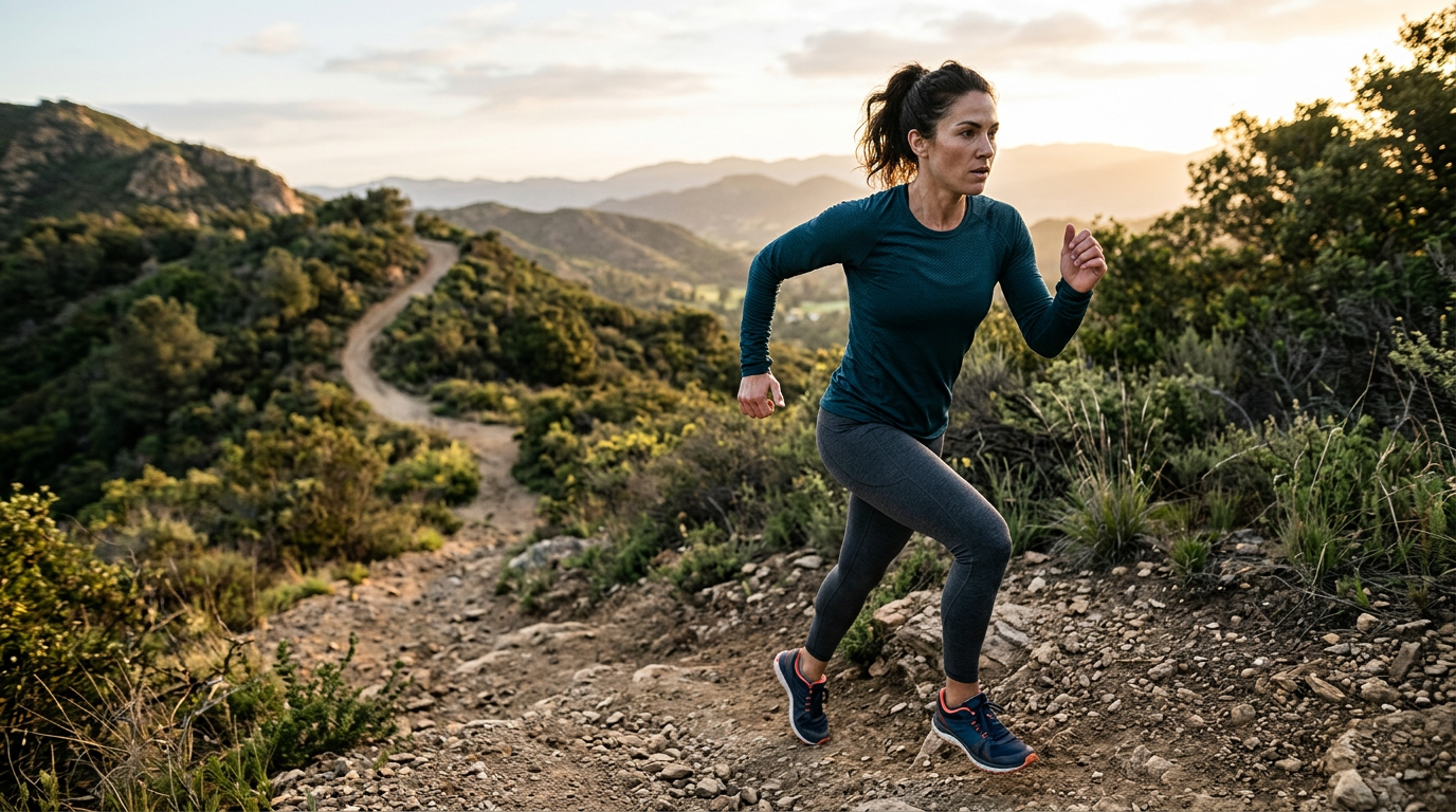Person power walking up a hill on a trail