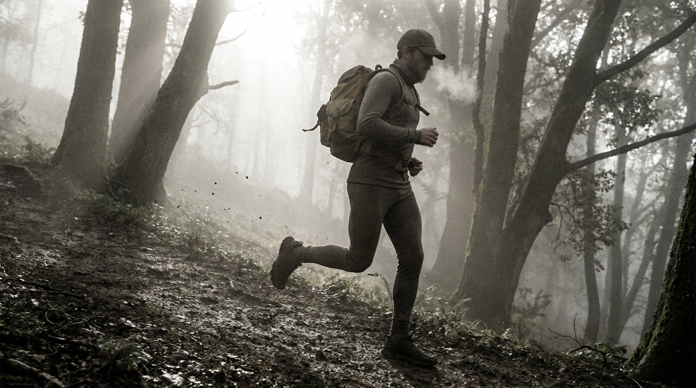 Runner moving uphill under load during rucking preparation