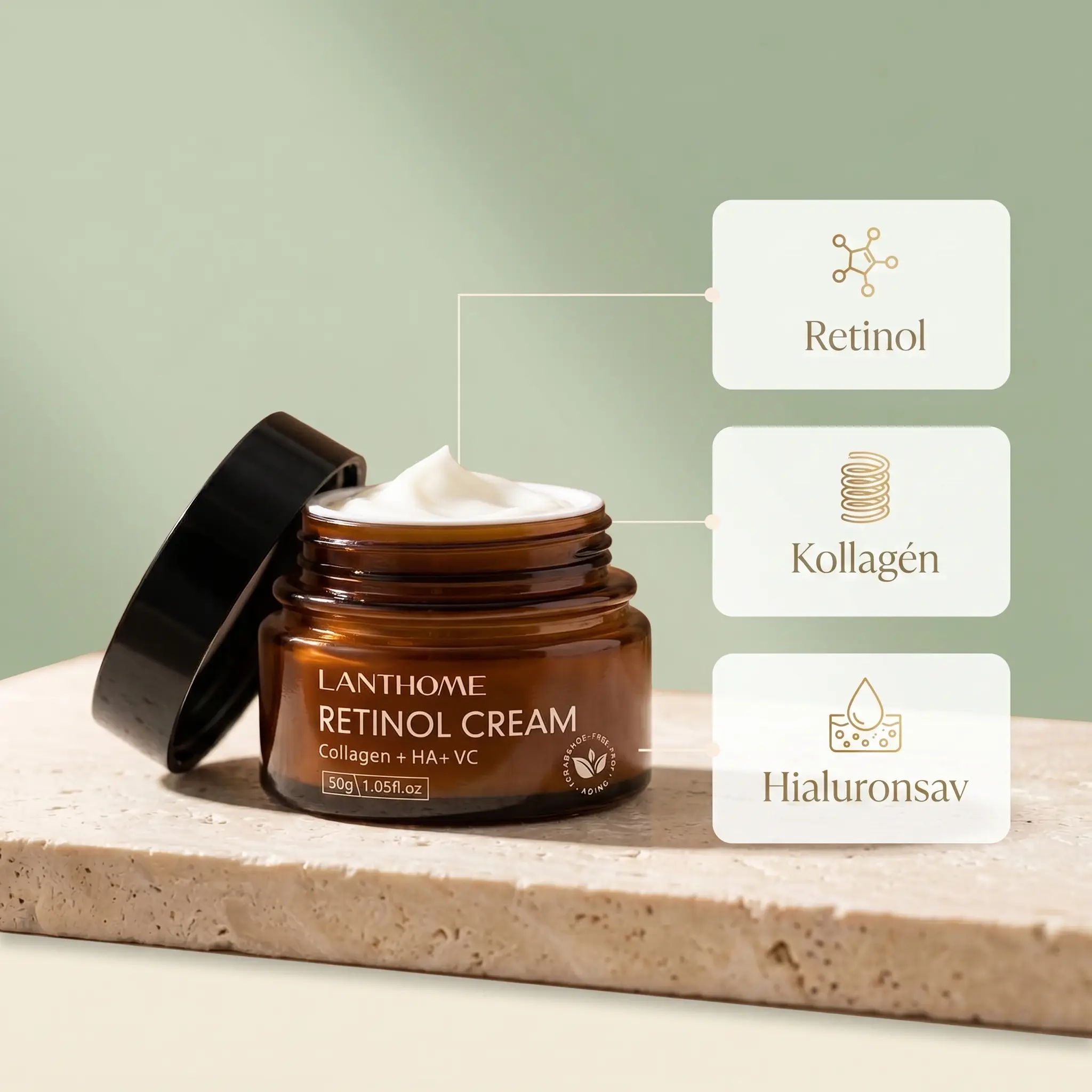 Retinol, Kollagén, Hialuronsav
