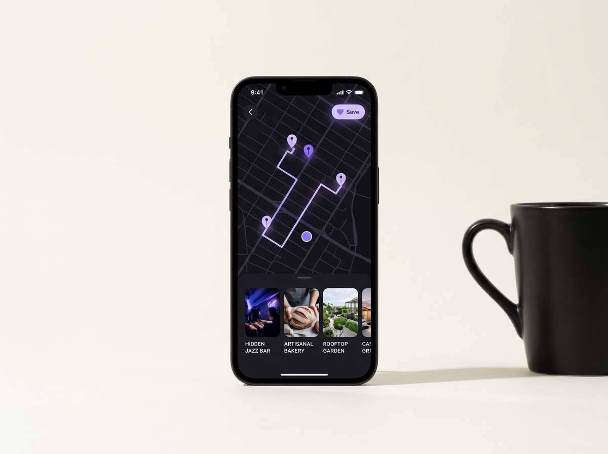 Waypoint city discovery concept app on a smartphone