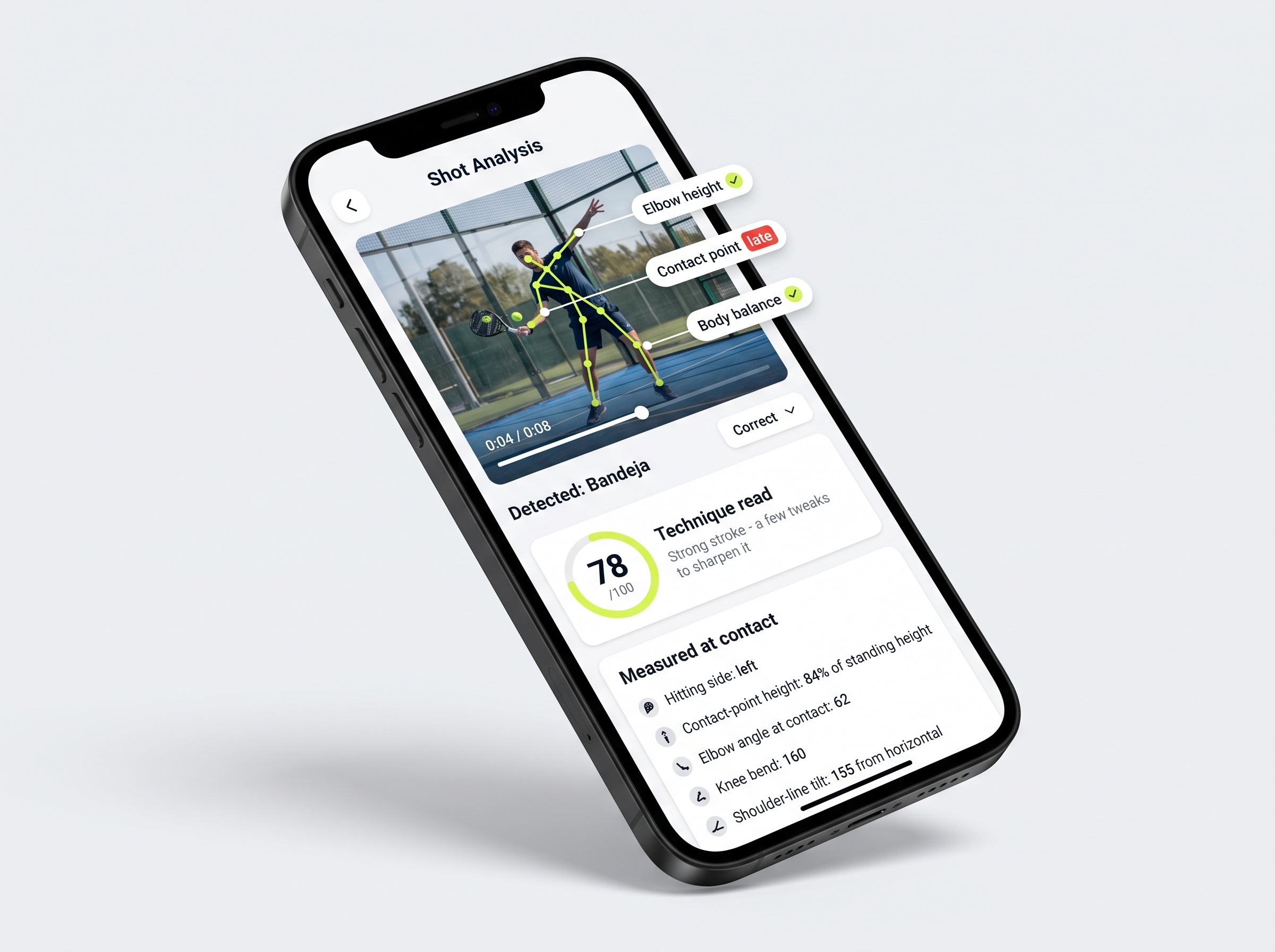 Padel AI coaching app on a smartphone