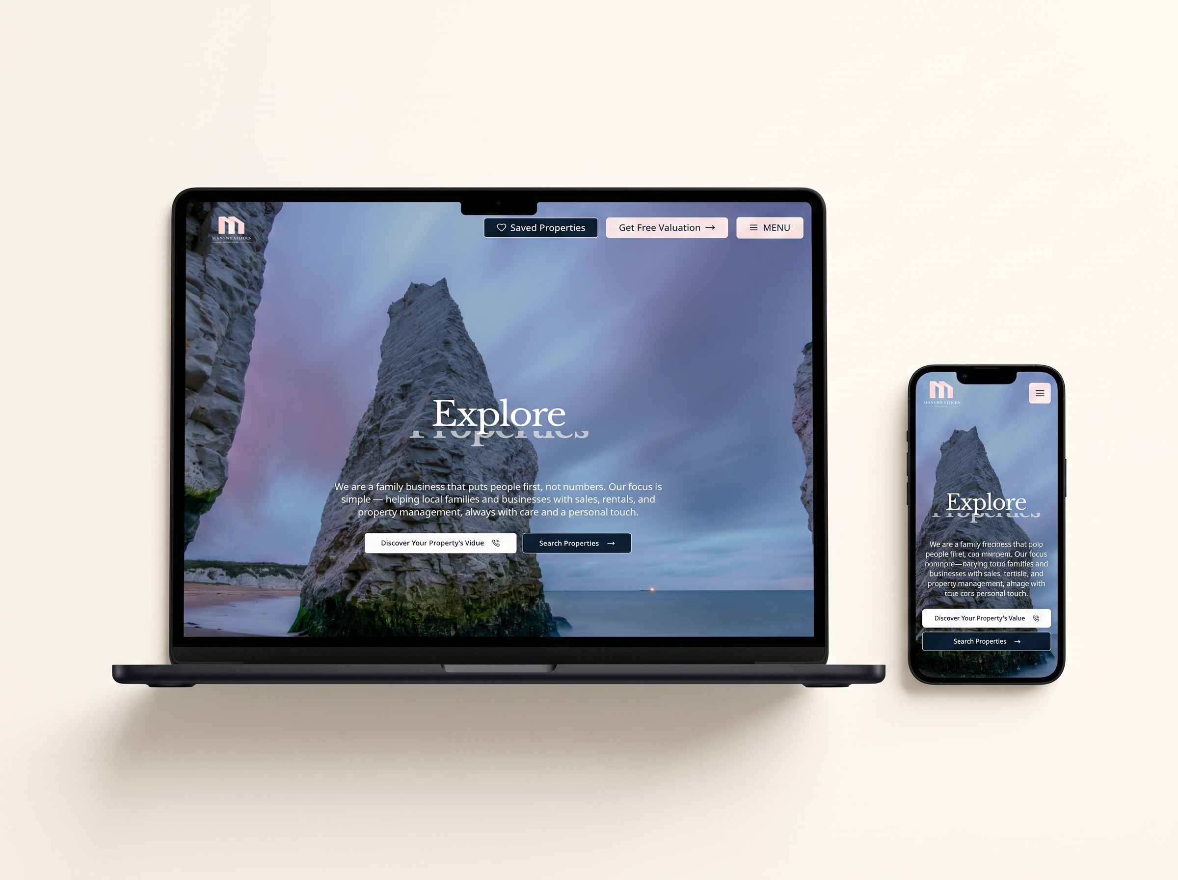 Manyweathers estate agency website on laptop and phone