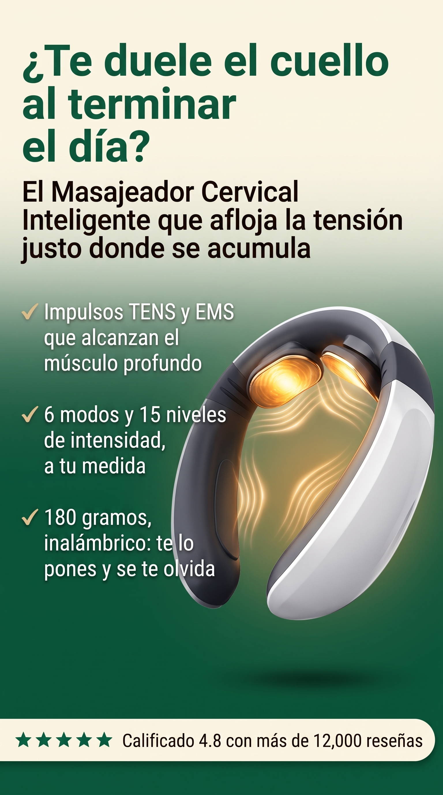 Impulsos TENS y EMS con 6 modos y 15 niveles