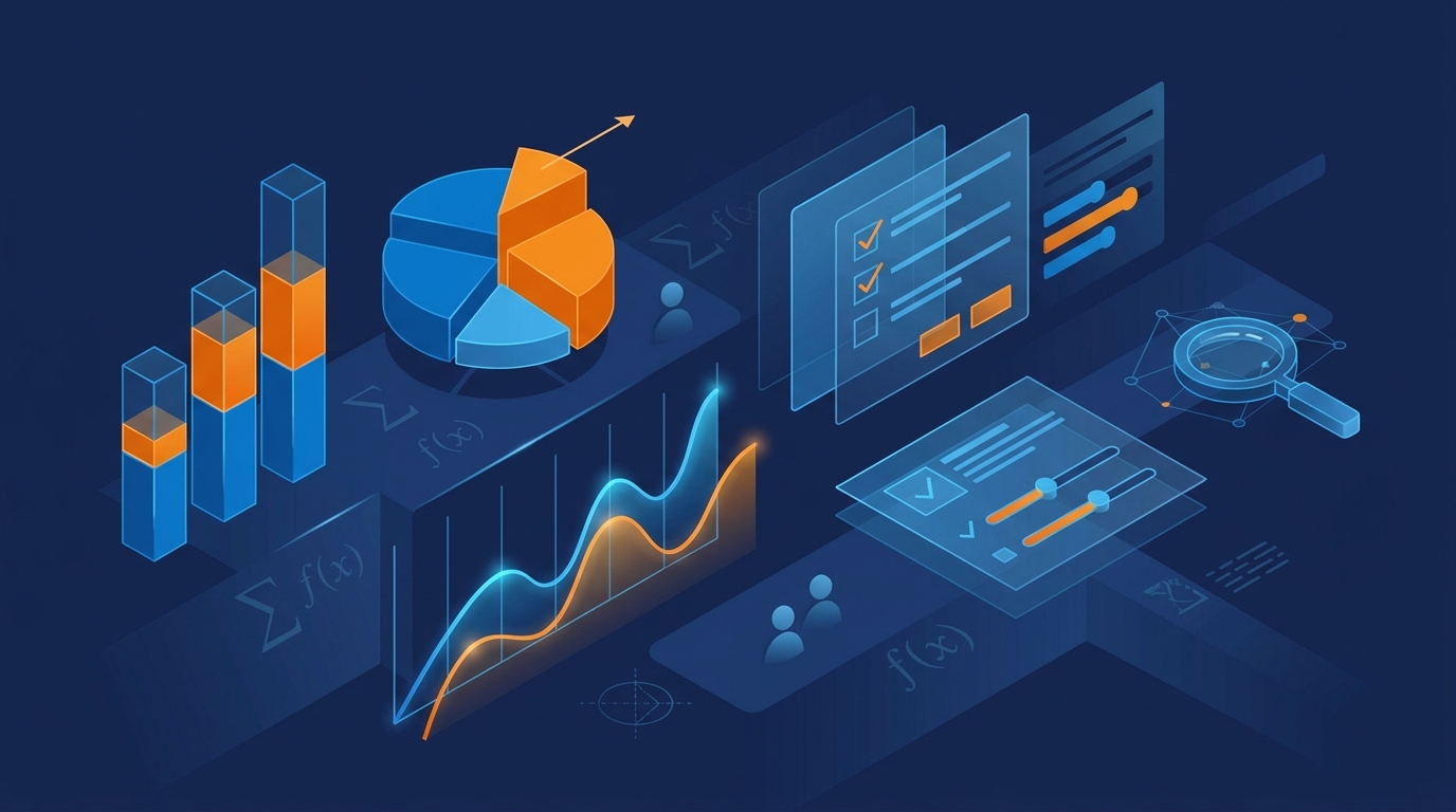 Market research analytics dashboard with sample size calculations and data charts