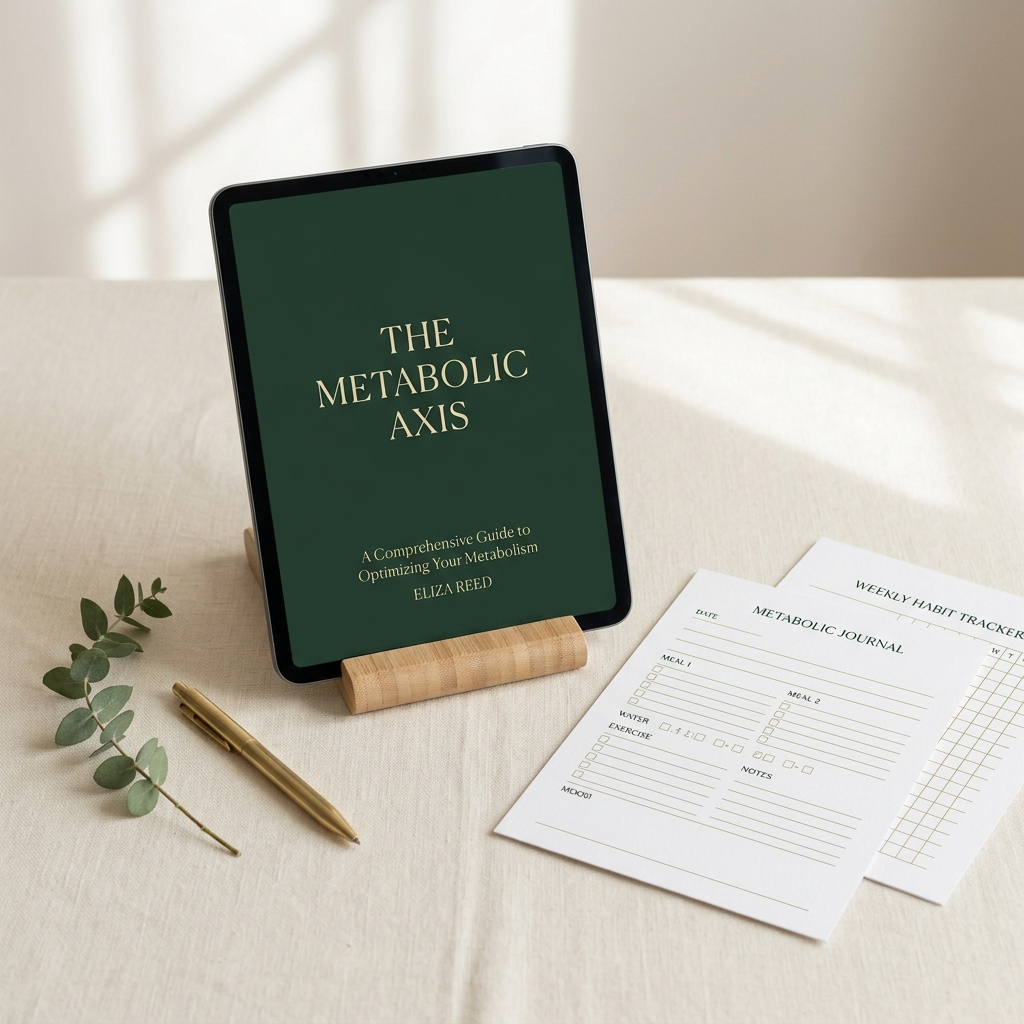 The Metabolic Axis guide on a tablet with printed tracker pages