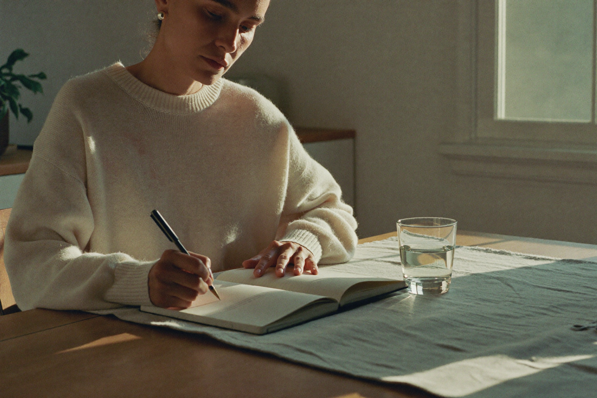A calm morning routine at a sunlit kitchen table