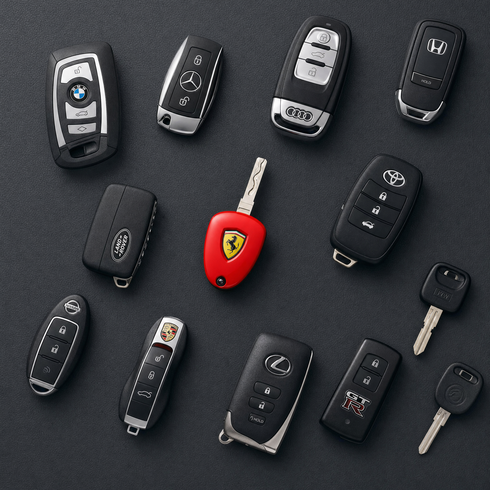 Variedad de smart key fobs y llaves de alta seguridad de marcas premium