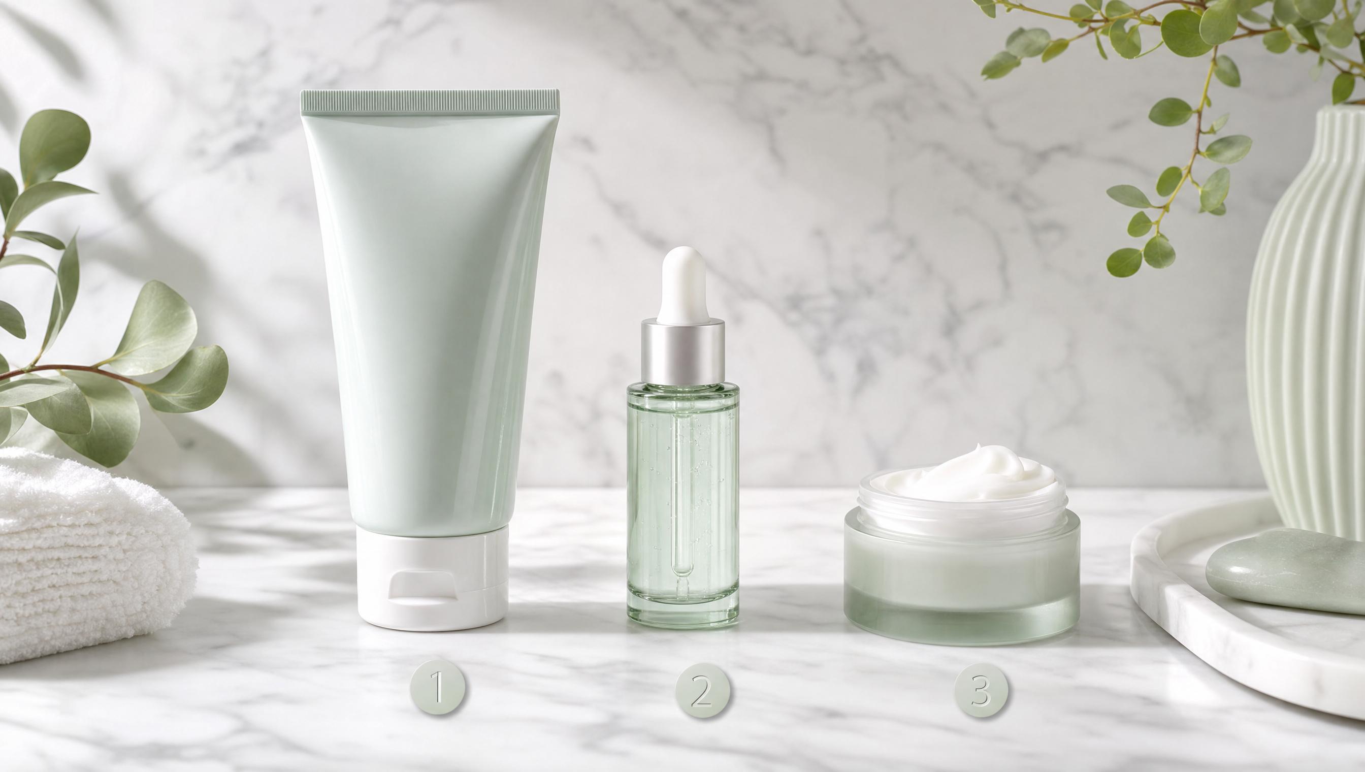 Correct skincare routine order showing serum applied before moisturiser