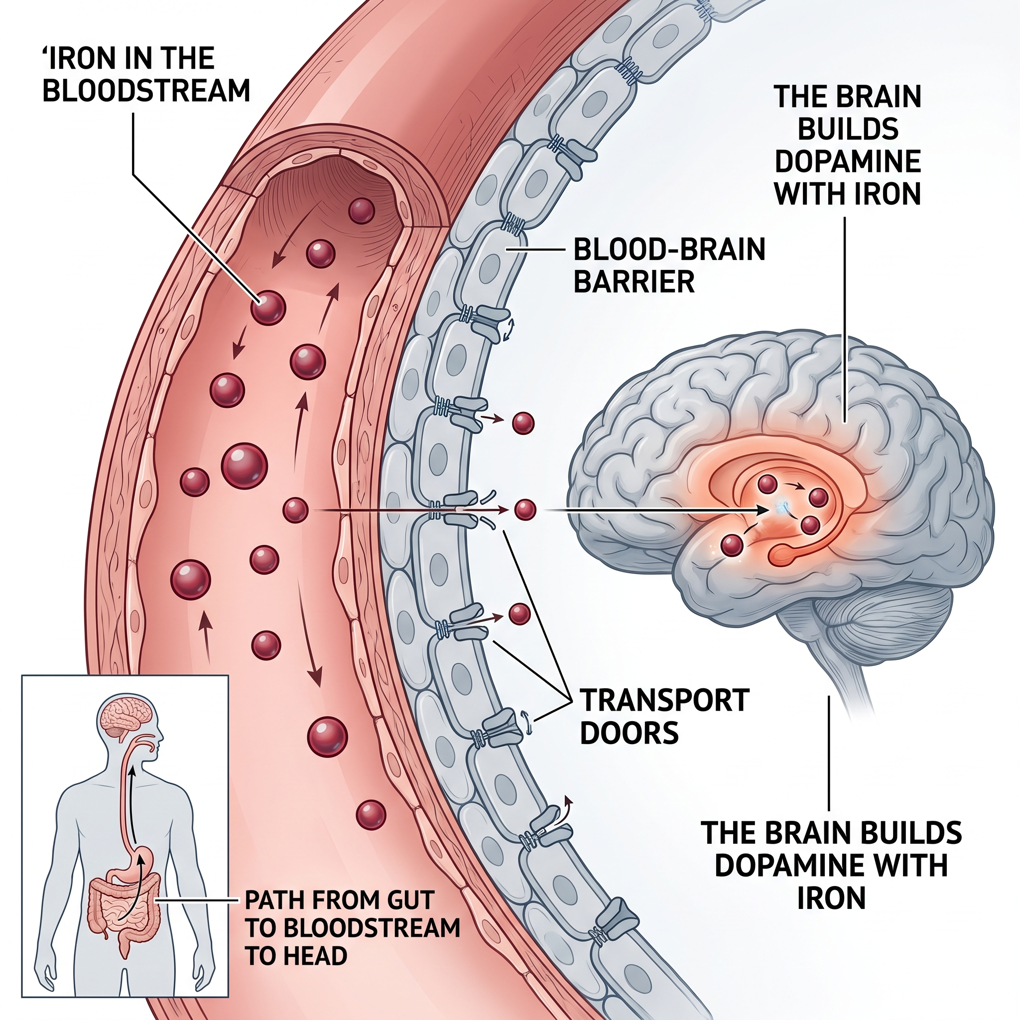 How iron moves from the bloodstream through the blood-brain barrier into the brain