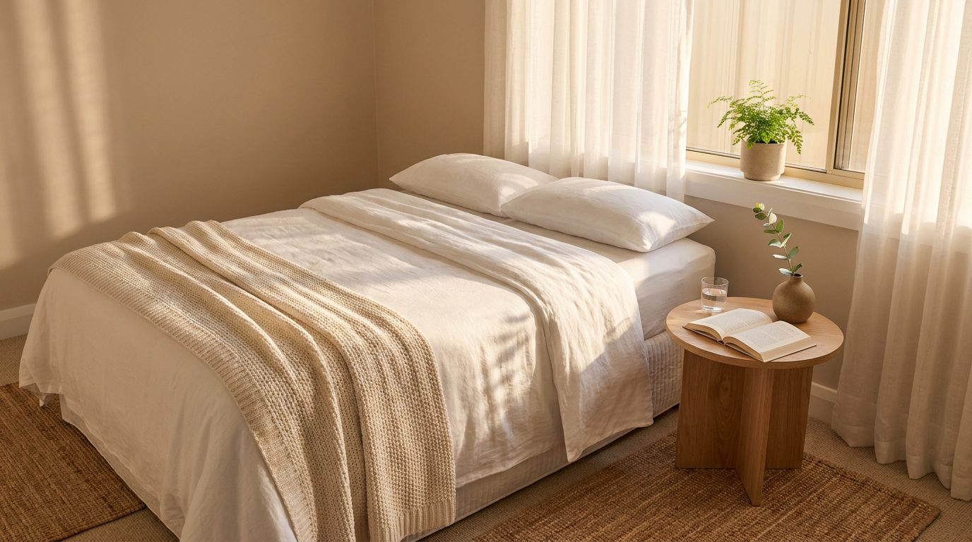 Peaceful bedroom morning