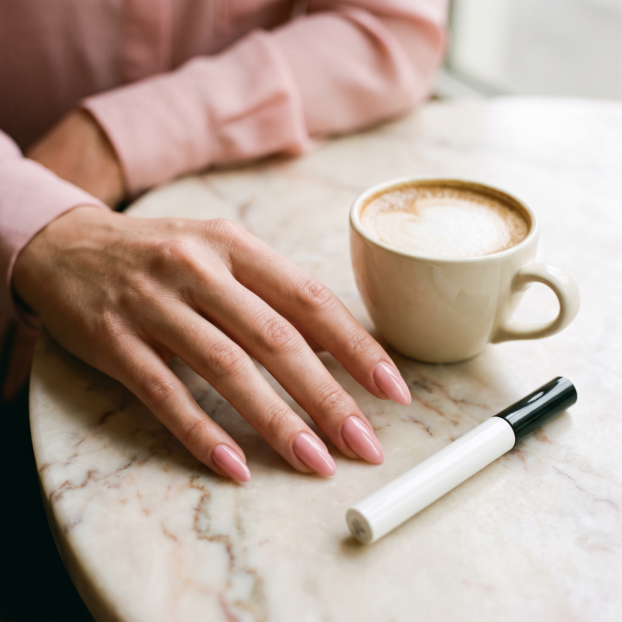 Frische Gel-Nägel im Café