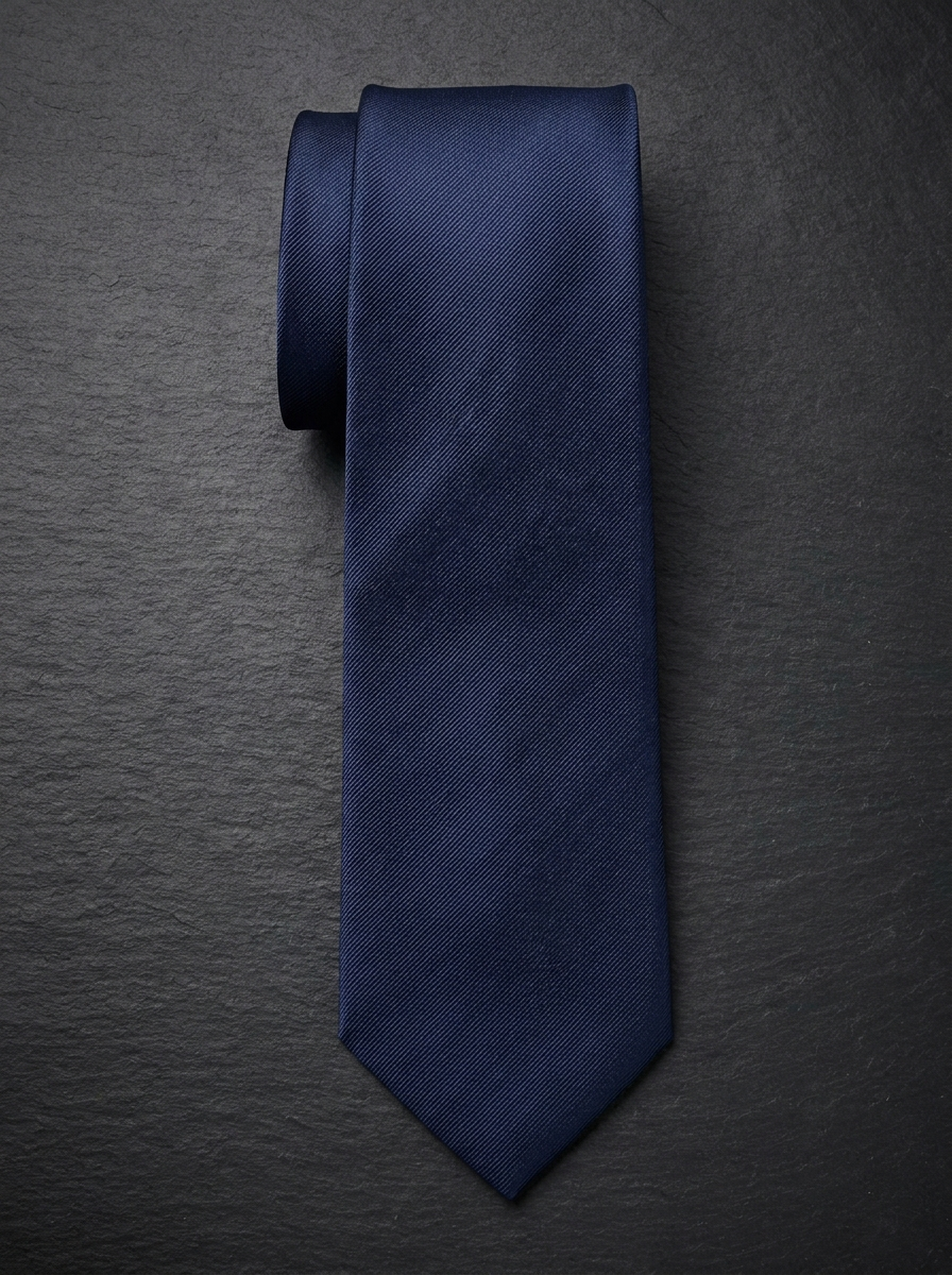 Navy polyester microfibre necktie