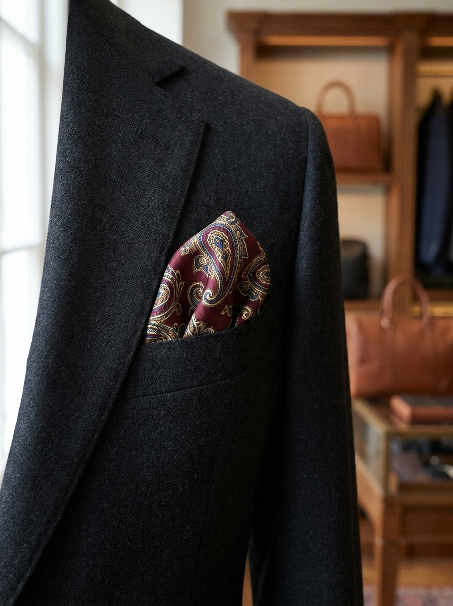 Burgundy silk pocket square