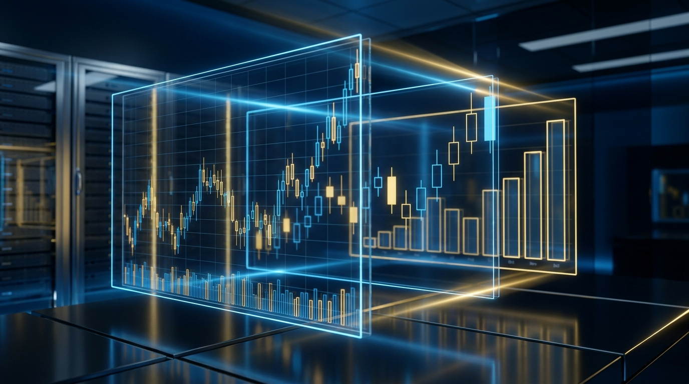 Multi-timeframe analysis with transparent chart layers at different zoom levels