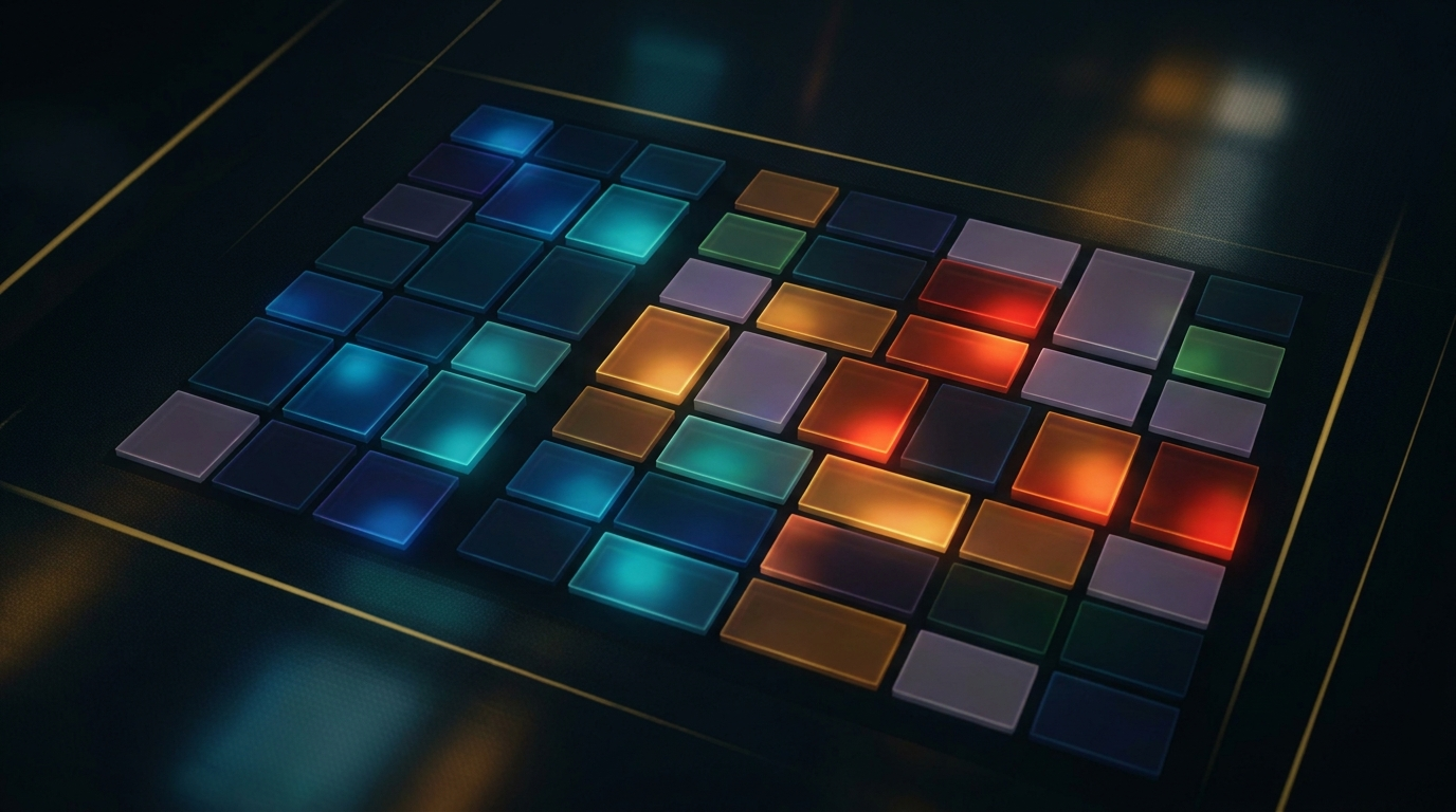 Portfolio heat map with position tiles glowing in warm and cool colors