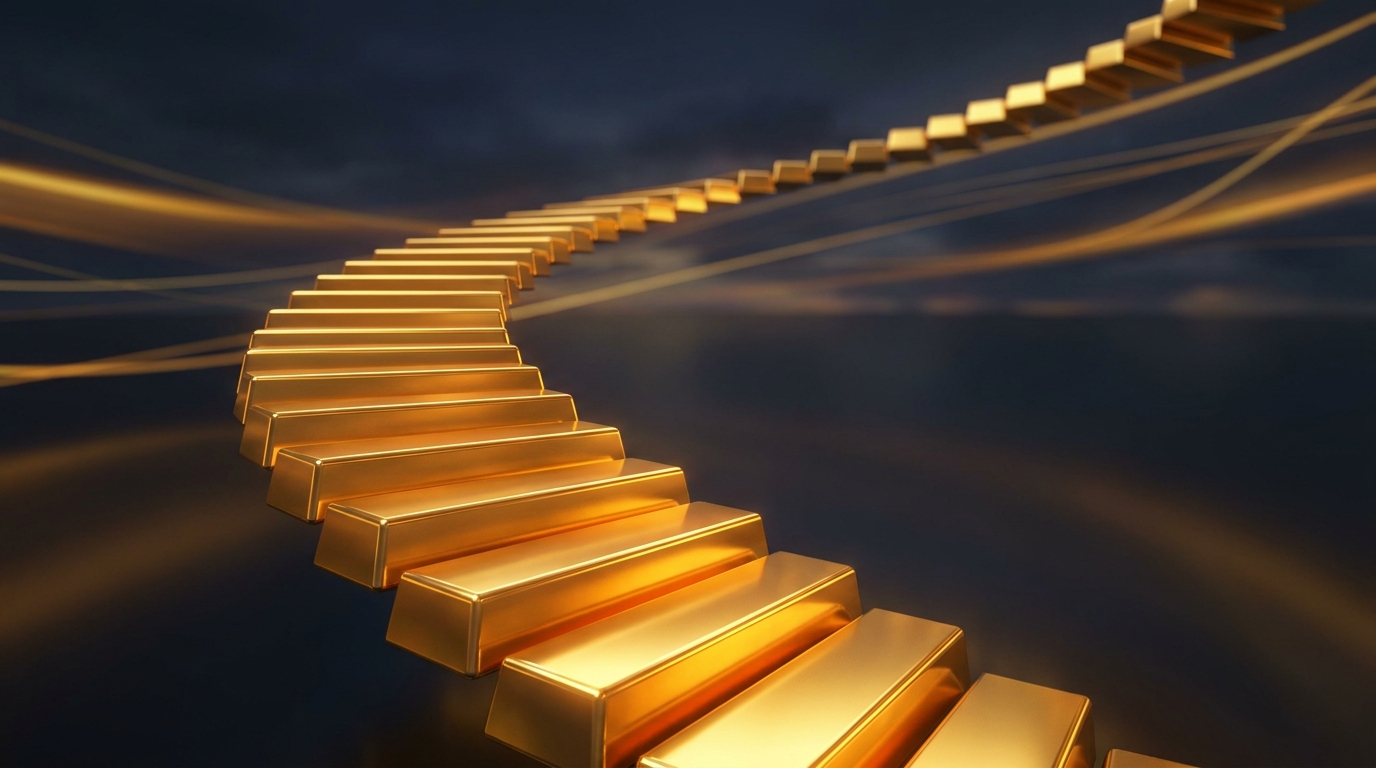 Long-term compound growth with ascending staircase of golden bars