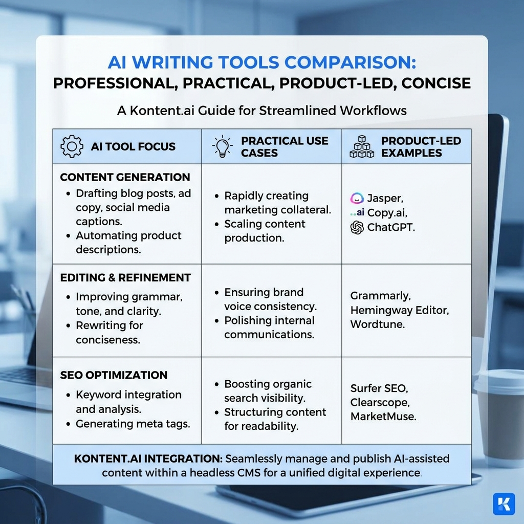 AI writing tools comparison with examples | Kontent.ai