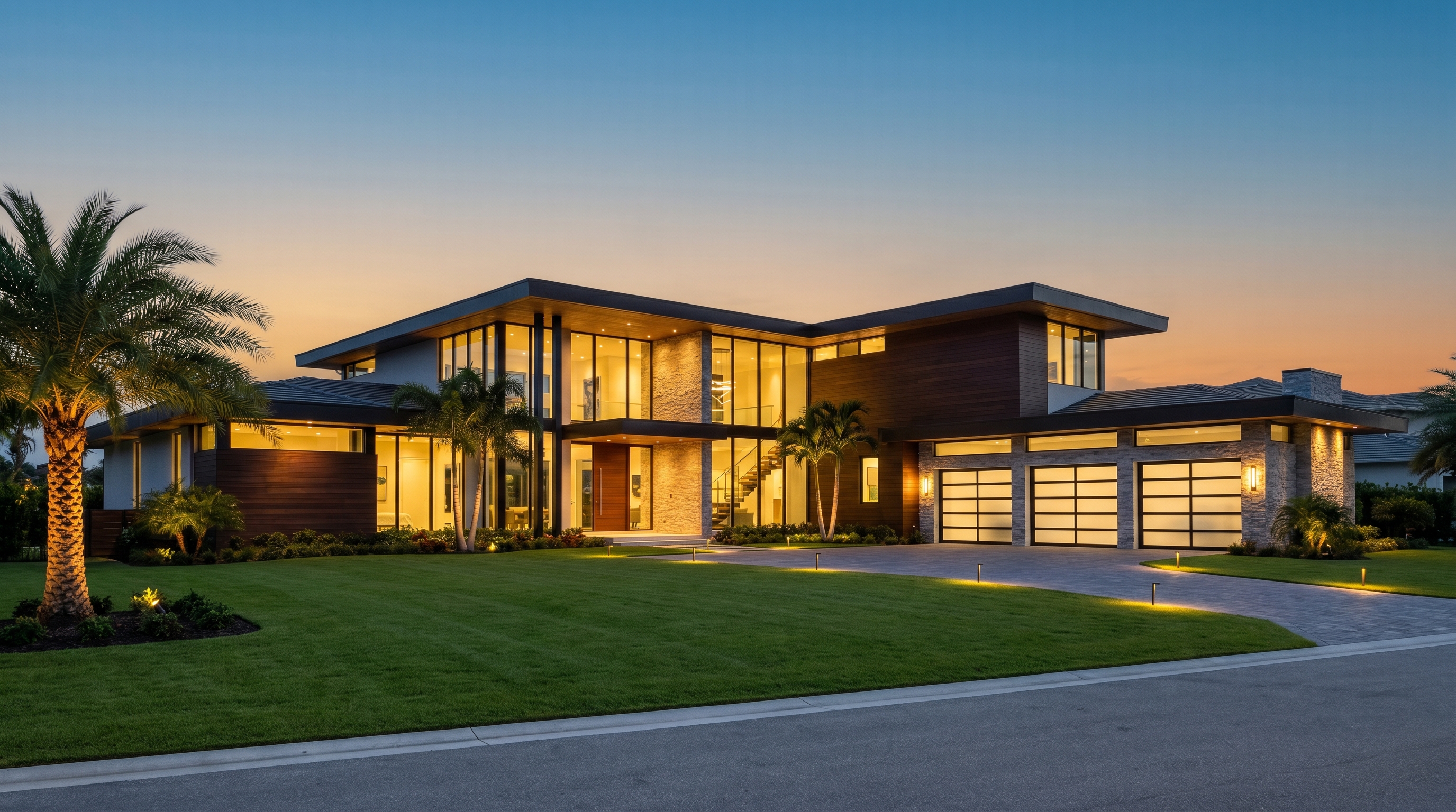 Luxury home at dusk
