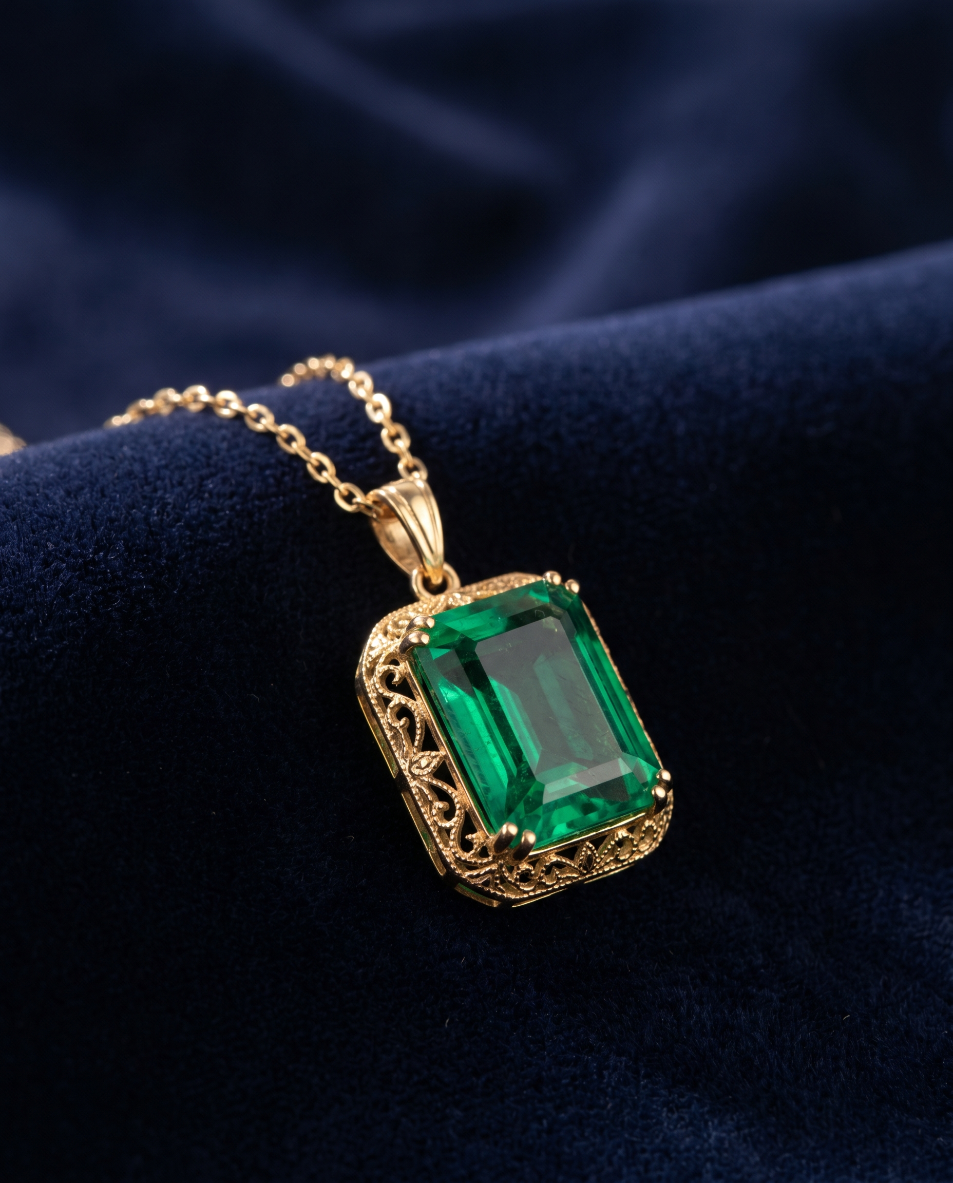 Gold necklace with emerald pendant