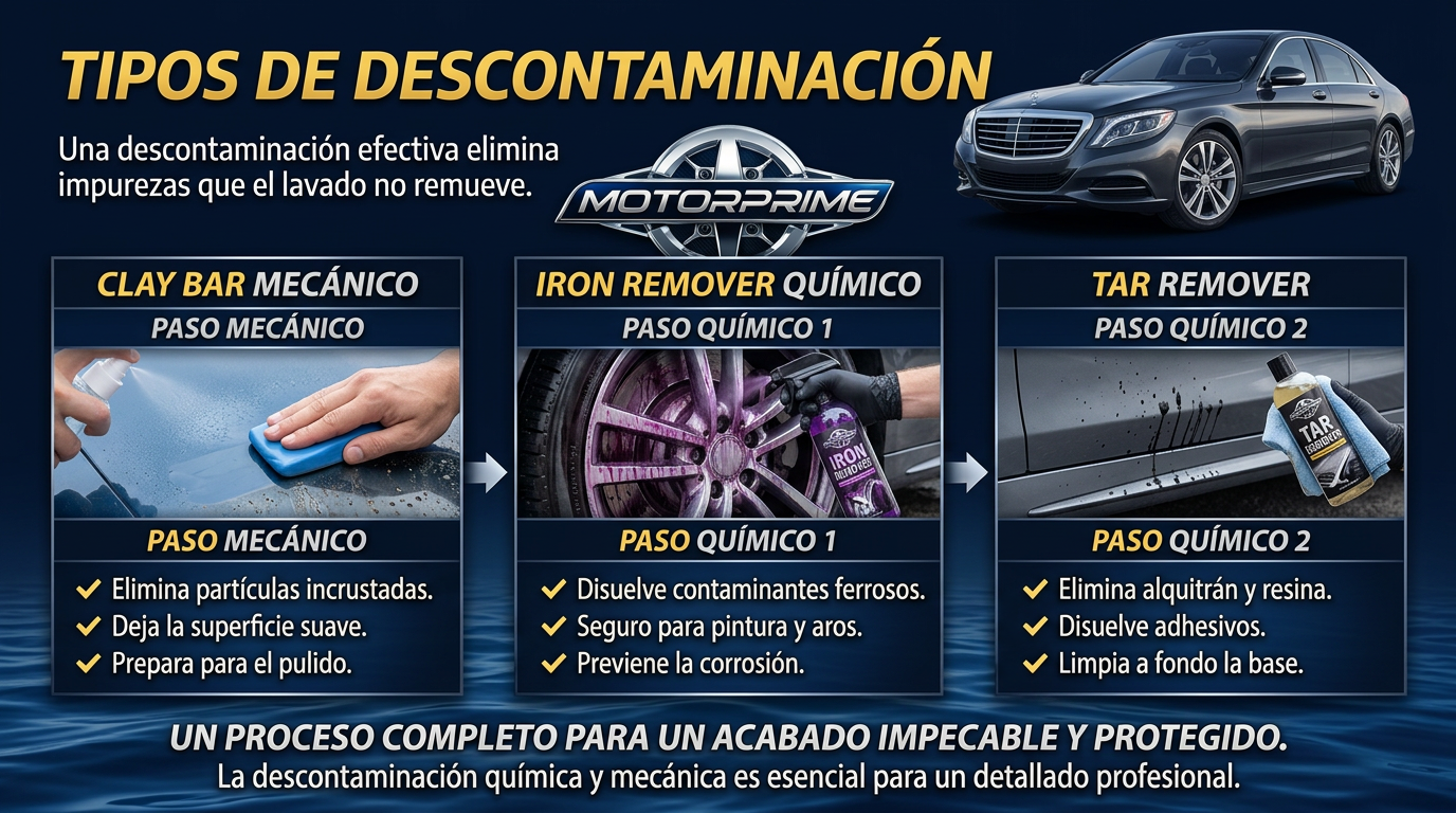 Infografía TIPOS DE DESCONTAMINACIÓN MotorPrimeCare