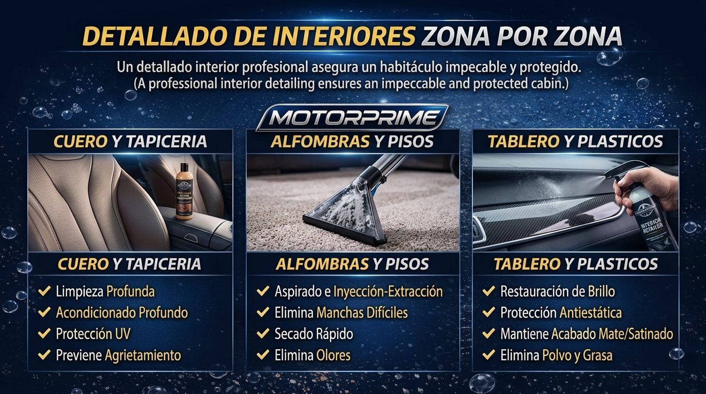 Infografía DETALLADO DE INTERIORES ZONA POR ZONA MotorPrimeCare
