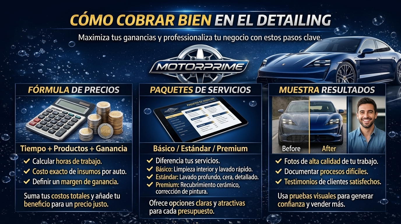 Infografía CÓMO COBRAR BIEN EN EL DETAILING MotorPrimeCare