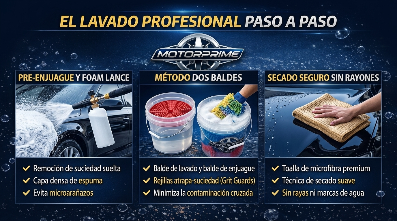 Infografía EL LAVADO PROFESIONAL PASO A PASO MotorPrimeCare