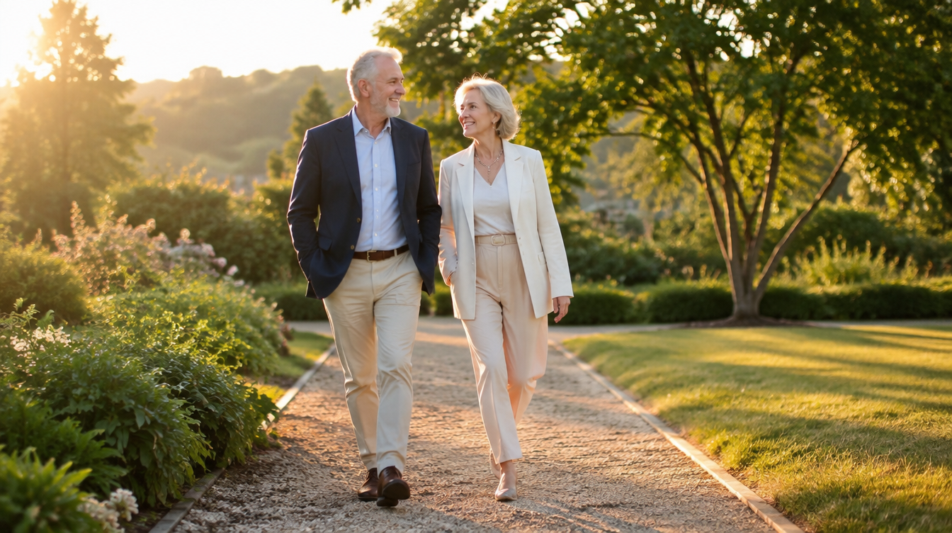 Happy retired couple enjoying financial peace through biblical stewardship and retirement planning