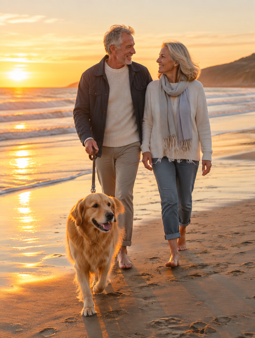 Christian retired couple with golden retriever  -  faith-driven retirement planning by Matt25 Capital