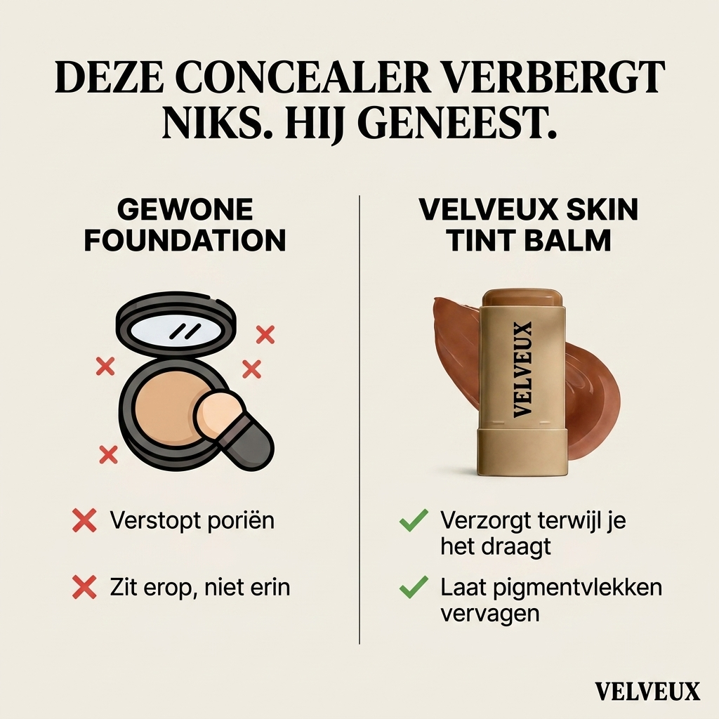 Velveux Skin Tint Balm versus gewone foundation