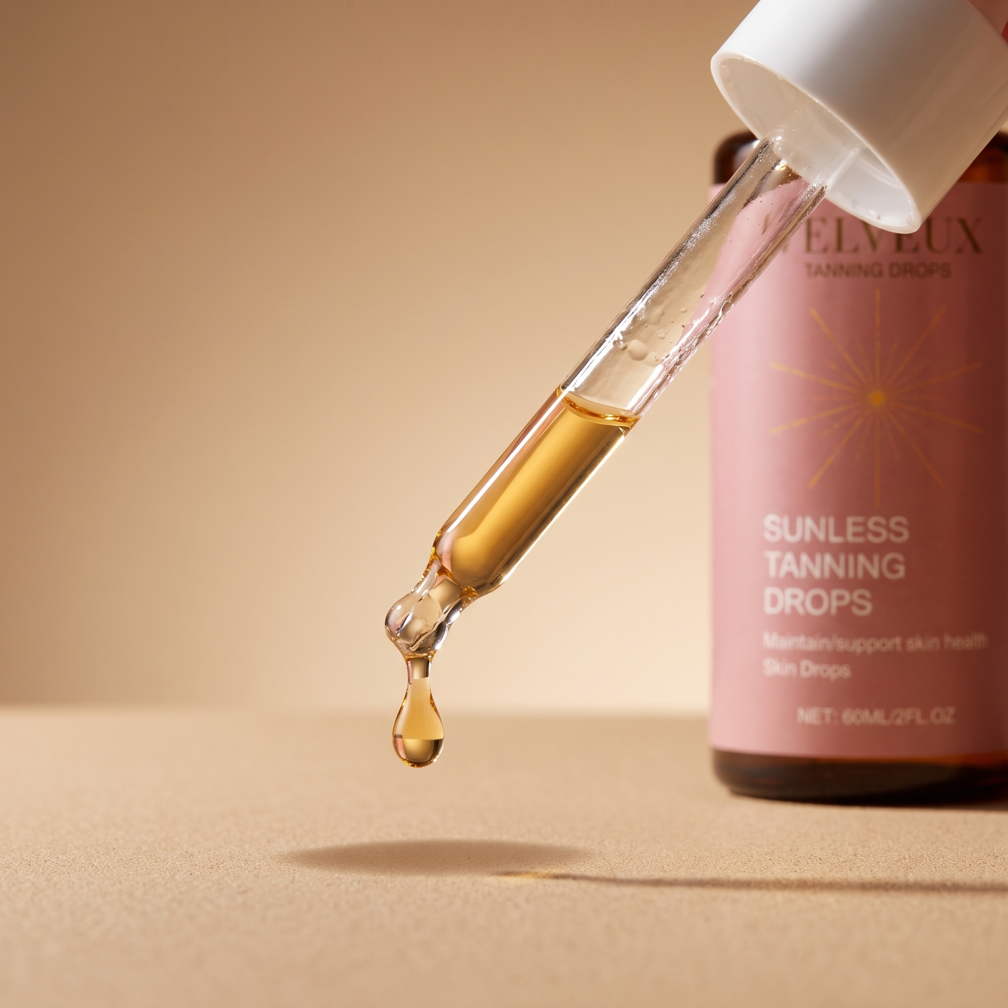 Macro-opname van de glazen pipet met een gouden druppel