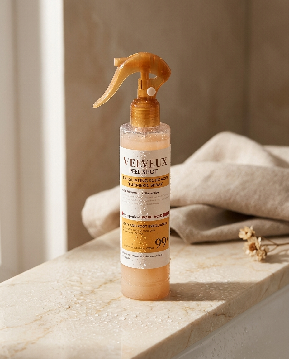 De Velveux Keratin Peelshot op een marmeren badkamerrand