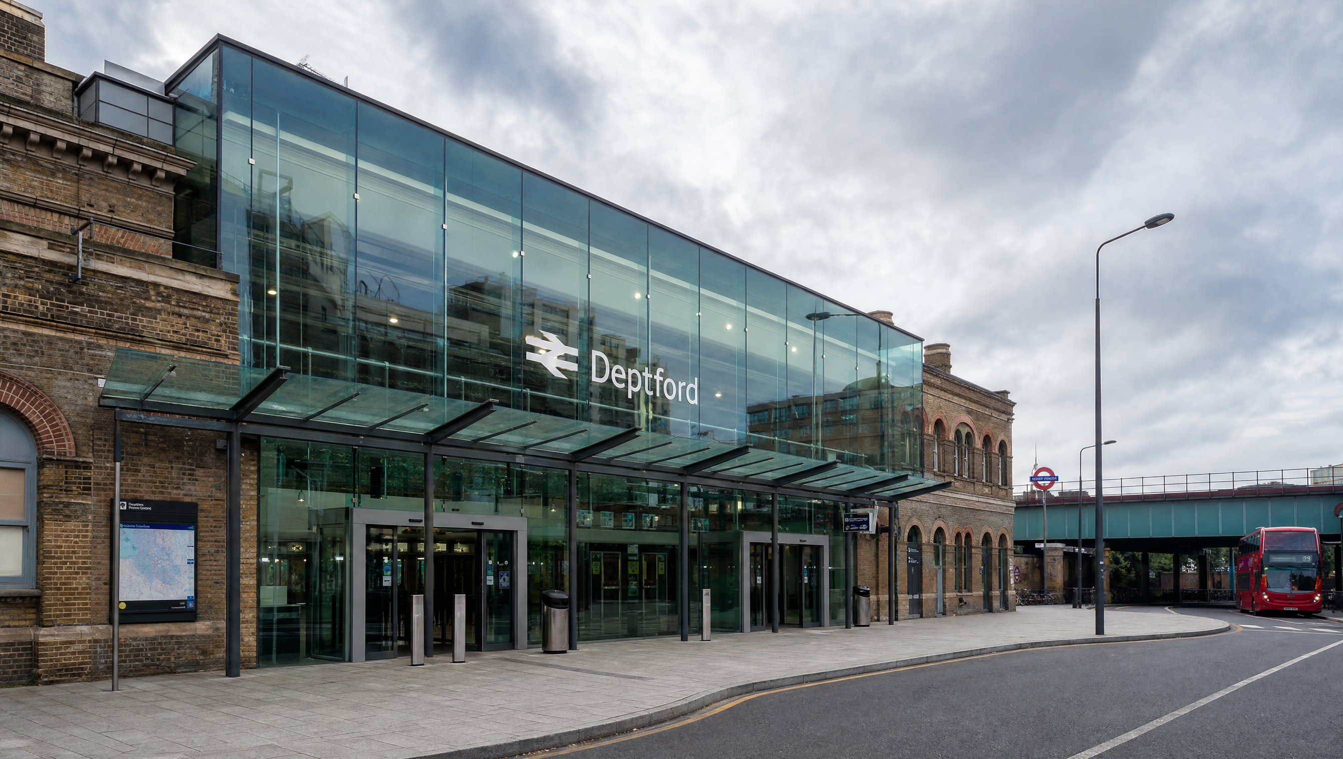 Deptford Train Station London — glass facade and curtain wall