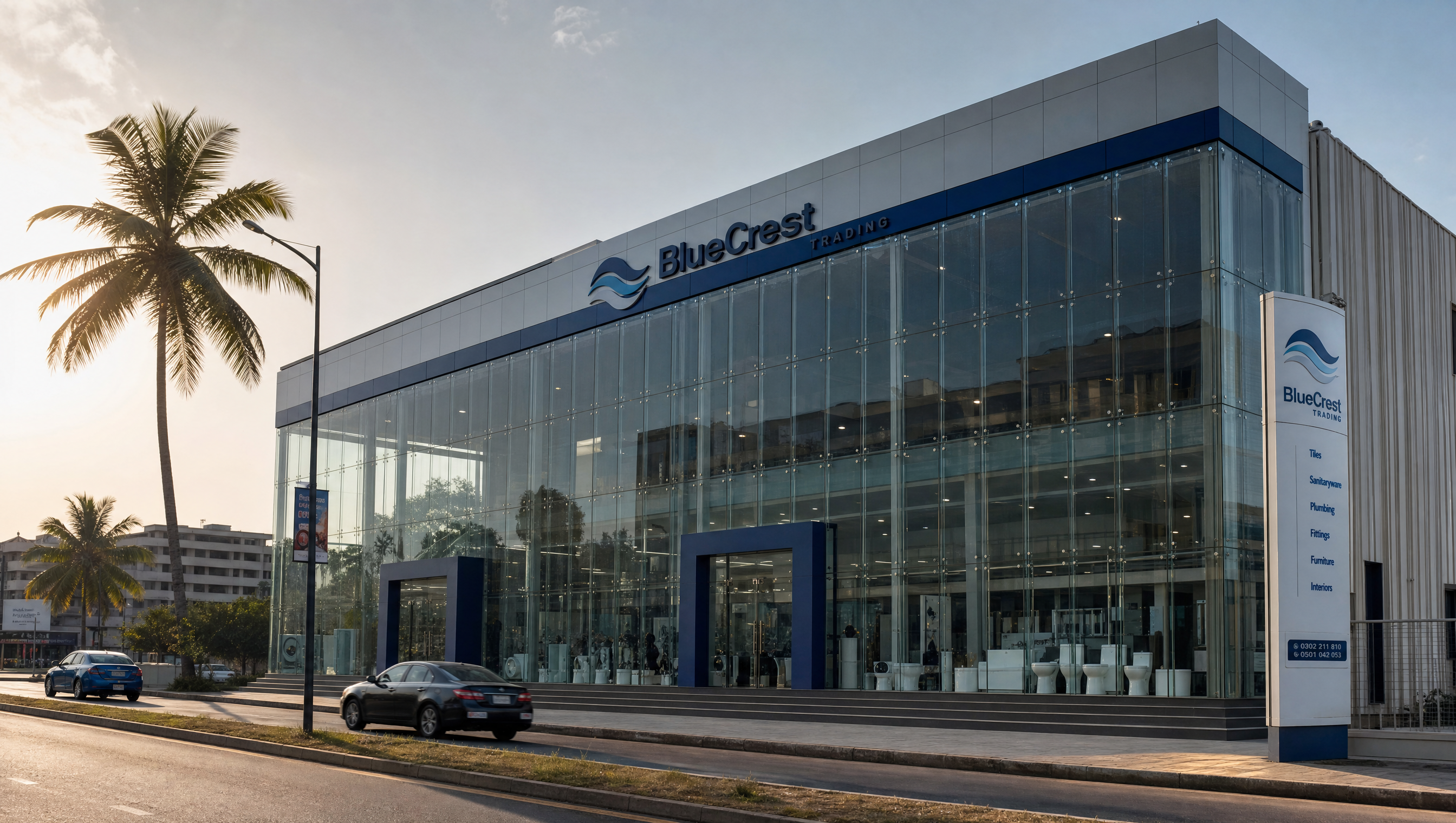 BlueCrest Ghana market entry — commercial glass supply, Accra