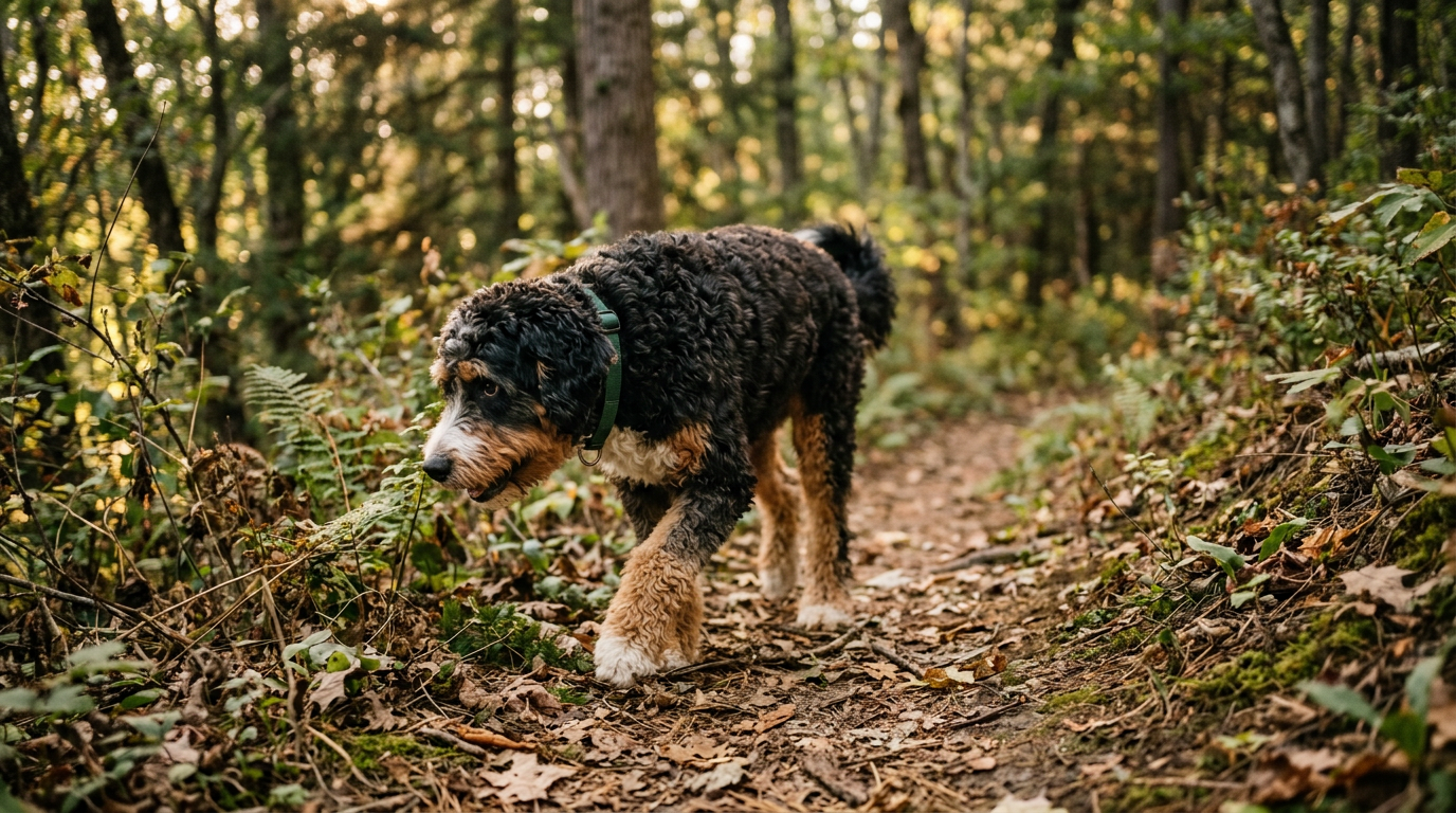 Bernese Mountain Dog Poodle mix lifestyle, The Toe Beans Co