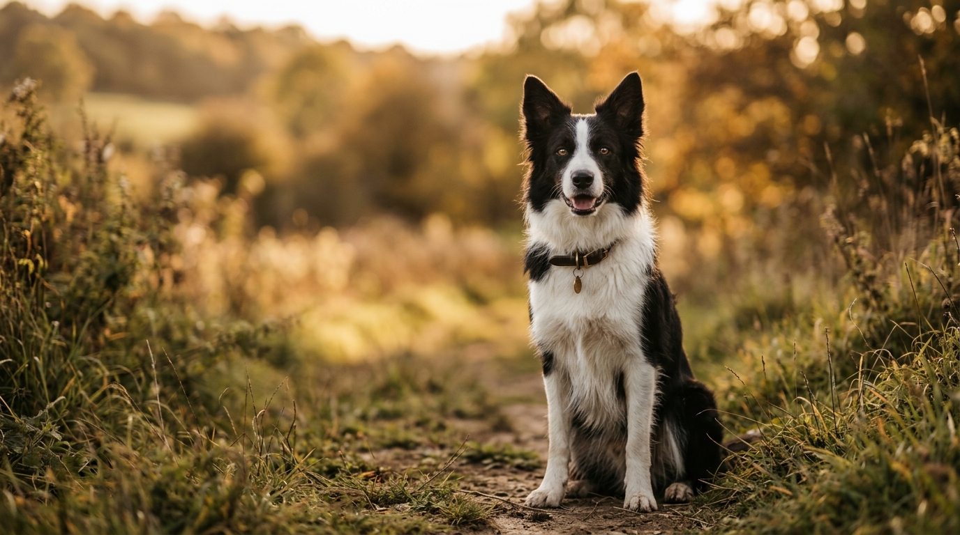 Border Collie outdoors in golden hour light