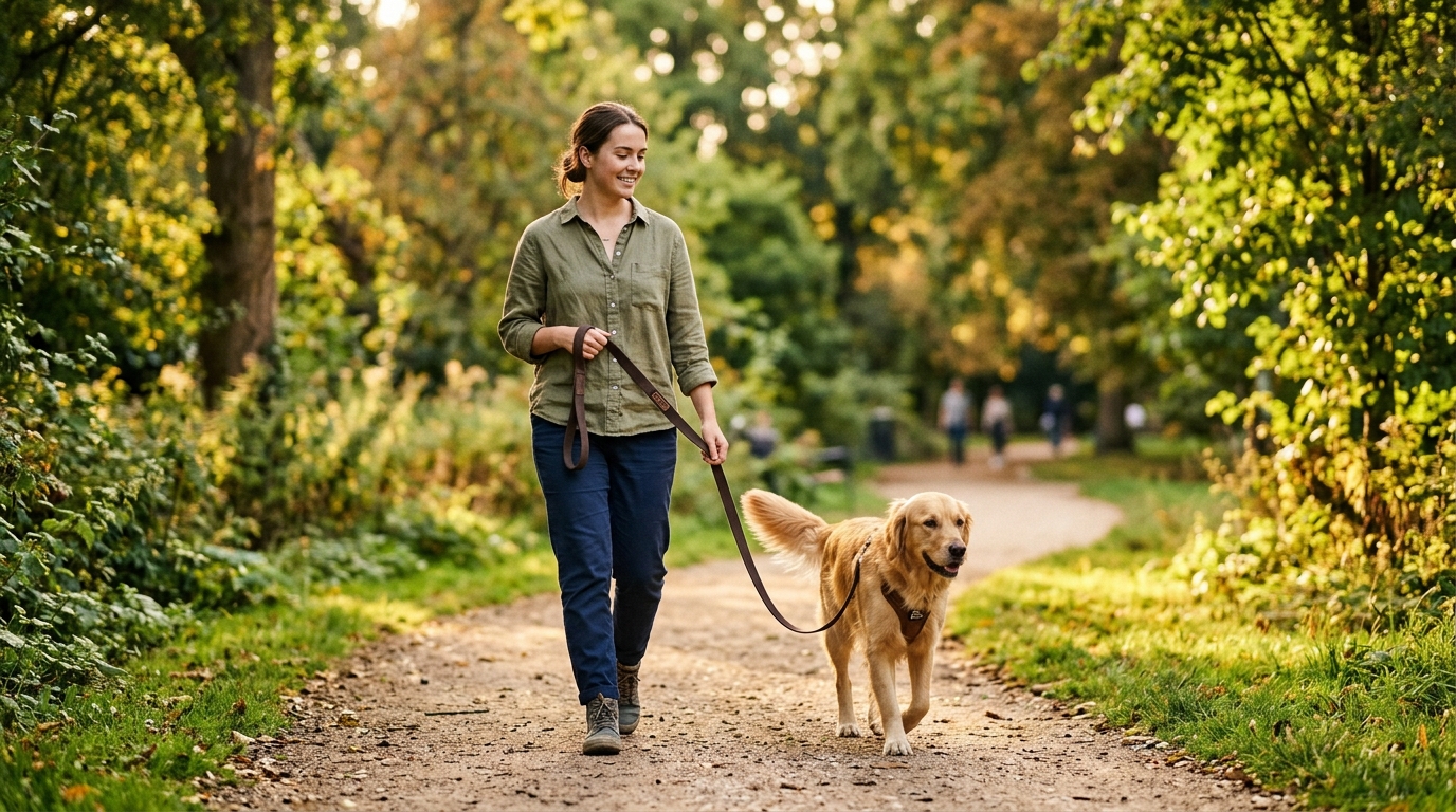Dog walking calmly on a loose lead, The Toe Beans Co dog training Sydney