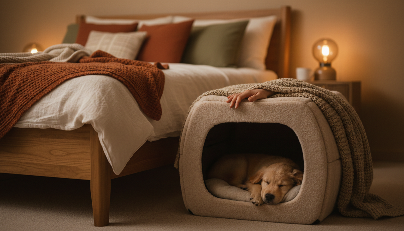 puppy settled in crate at night barking — The Toe Beans Co dog training Sydney