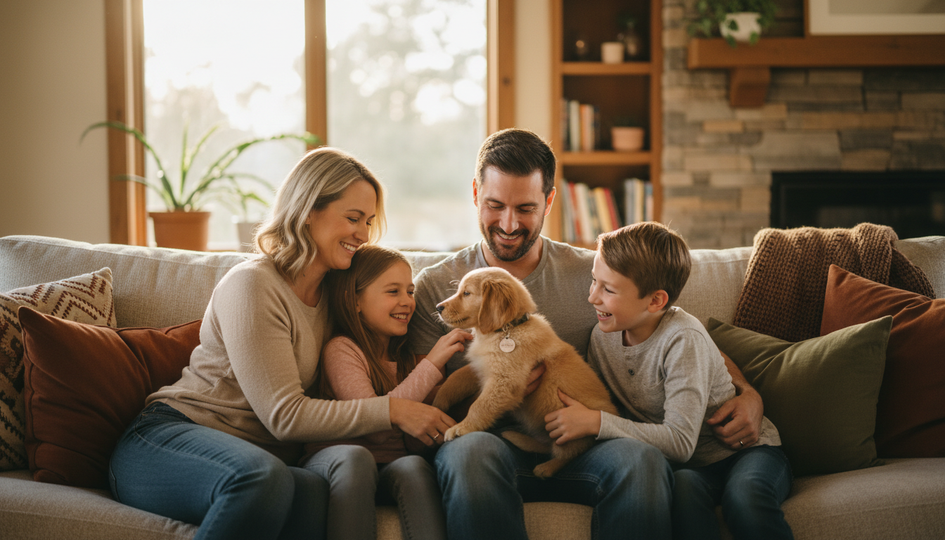 family with new puppy — The Toe Beans Co dog training Sydney