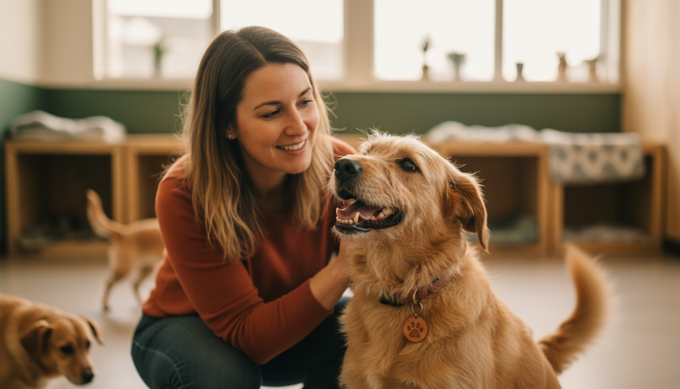 rescue dog settling into a new home after adoption