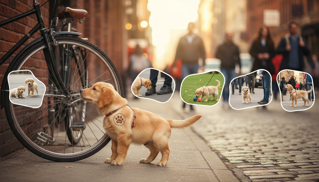 puppy socialisation on street, The Toe Beans Co dog training Sydney